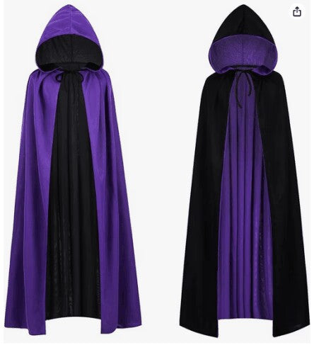 Stand Collar with Hood Reversible Cloak Masquerade Cape Costume, Black and Red,Black and purple
