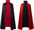 Stand Collar Hooded Cloak, Double-Sided Satin Cape for Men Women, Halloween Masquerade Costume