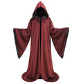 Adult Double‑Sided Velvet Wizard Hooded Robe, Burgundy Reversible Cloak, 150cm‑170cm Shoulder‑to‑Hem for Sorcerer Halloween Cosplay
