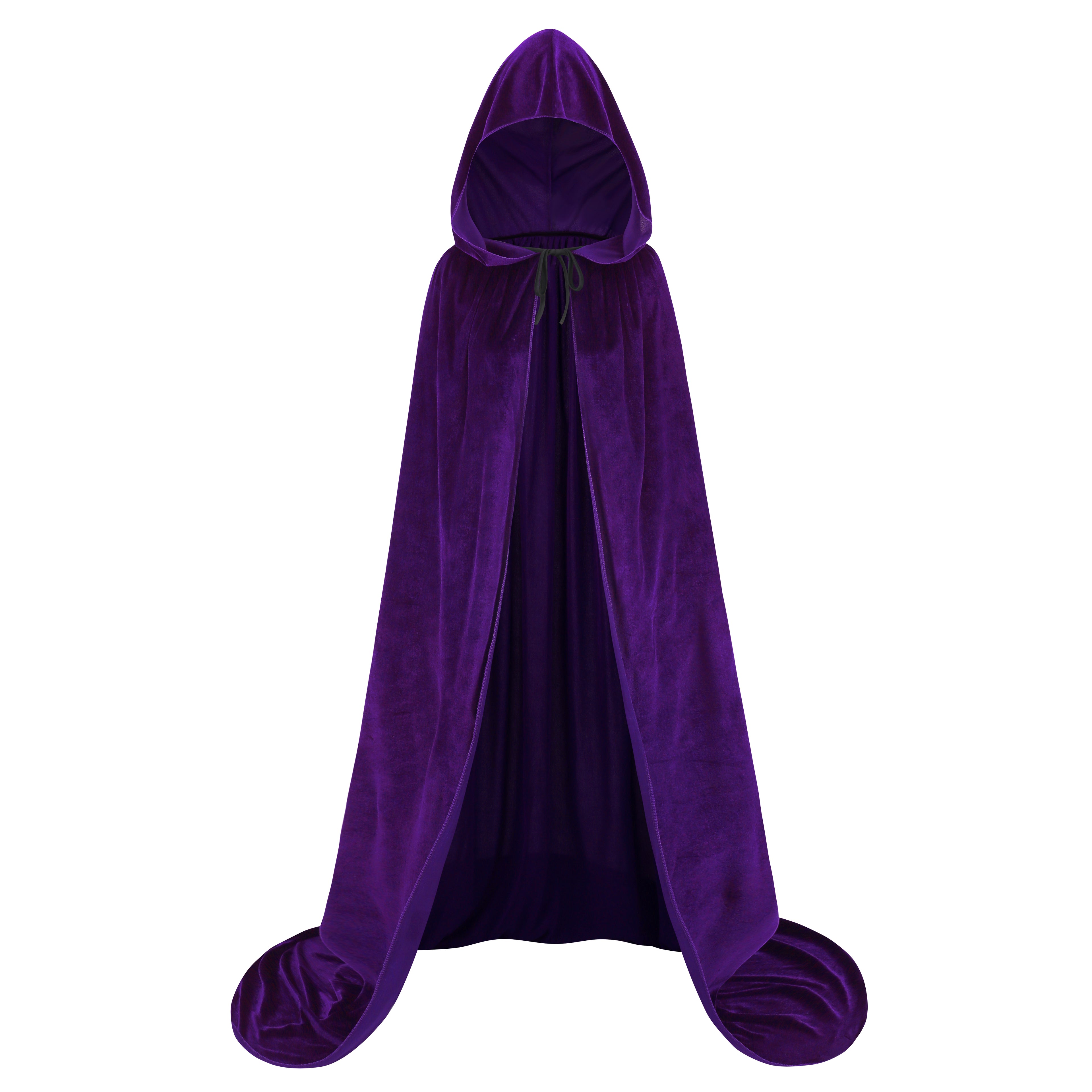 Adult Purple Velvet Hooded Cape Witch 2‑Piece Set, Long Cloak with Masquerade Mask for Halloween Cosplay Party, 110‑170cm