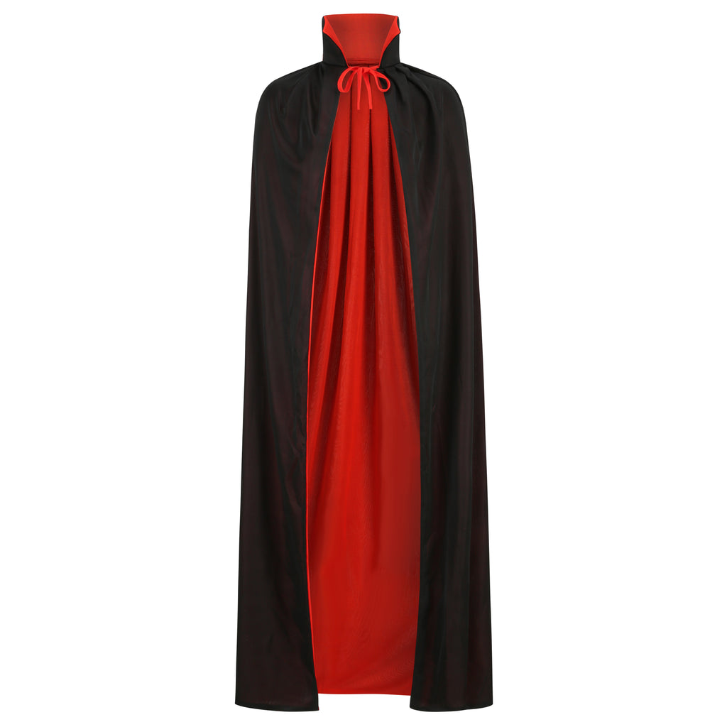 Stand Collar Hooded Cloak, Double-Sided Satin Cape for Men Women, Halloween Masquerade Costume