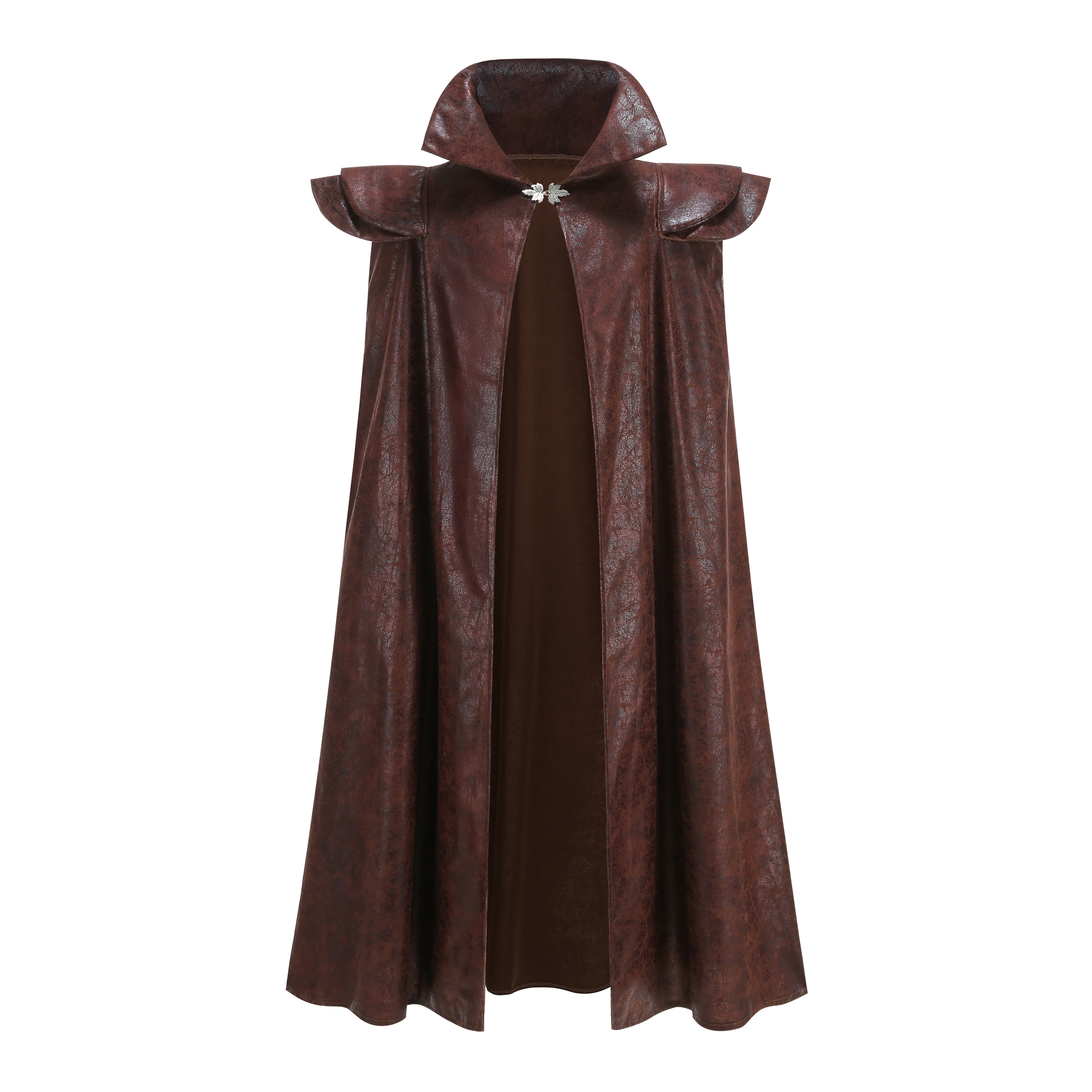 Men Medieval Warrior Faux Leather Hoodless Cape 59"/150cm Halloween Cosplay Cloak