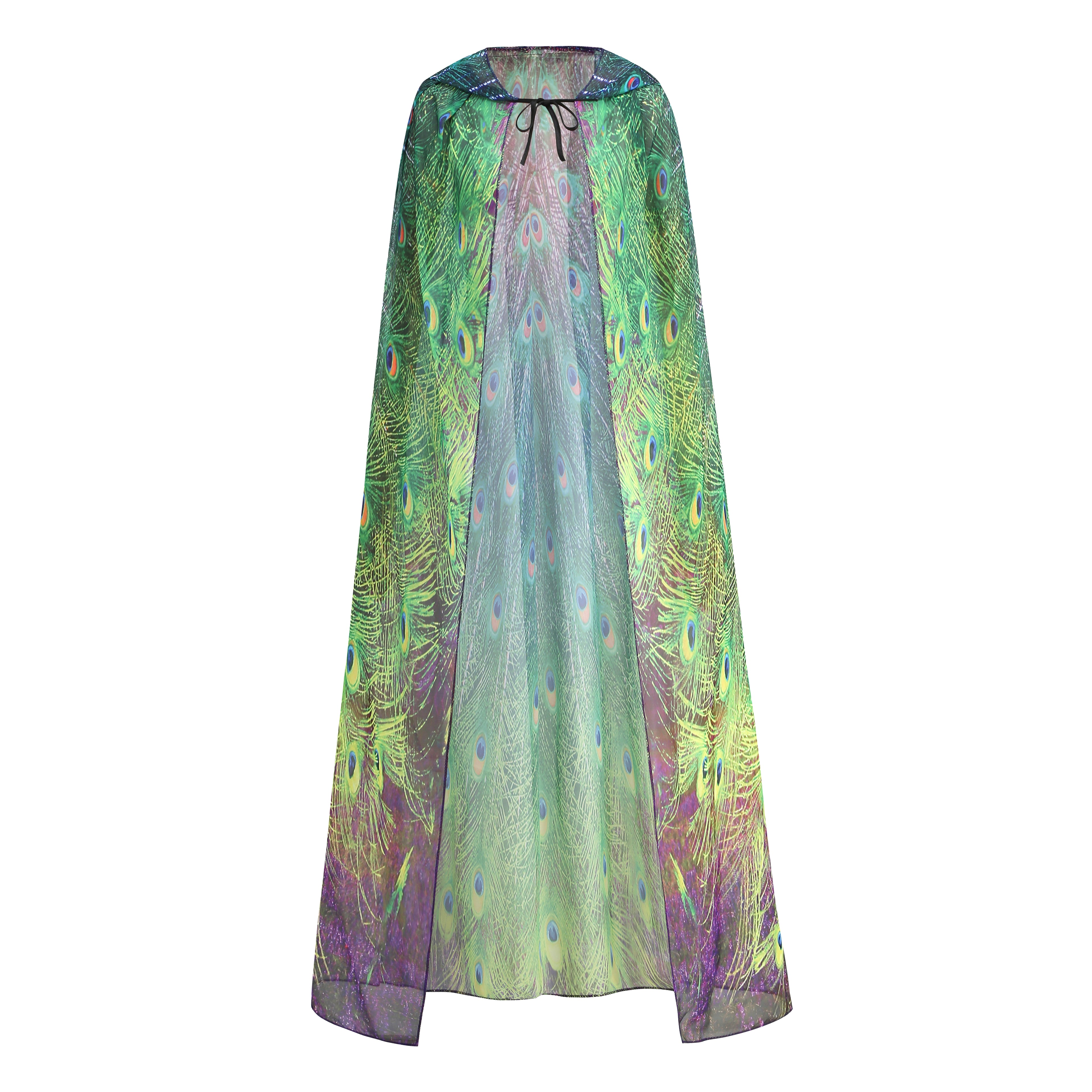 Adult Peacock Hooded Chiffon Cape Custom Print Cloak 130CM 150CM Women Halloween Cosplay Costume
