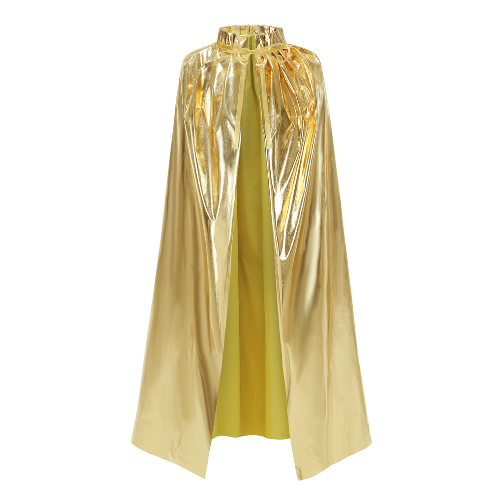 Custom Metallic Collar‑Less Cape With Neck Tie Strap 115‑155CM Silver Blue Gold Shiny Cosplay Cloak For Halloween Fancy Theme Party