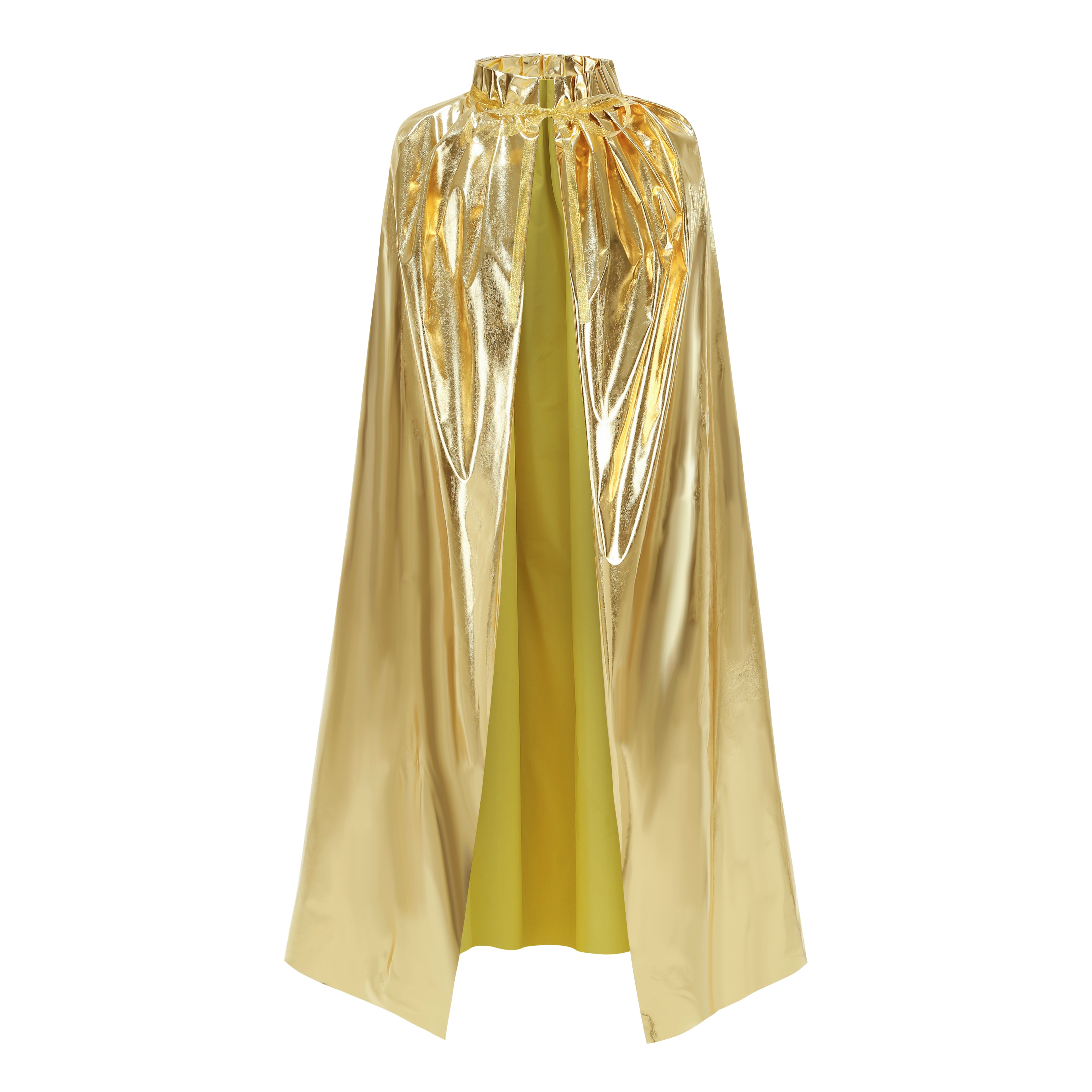 Custom Metallic Collar‑Less Cape With Neck Tie Strap 115‑155CM Silver Blue Gold Shiny Cosplay Cloak For Halloween Fancy Theme Party