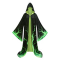 Adult Men Wizard Hooded Robe, Black Cloak With Green Tree Branch Print, 150cm‑170cm Shoulder‑to‑Hem Sorcerer Cape for Halloween Cosplay