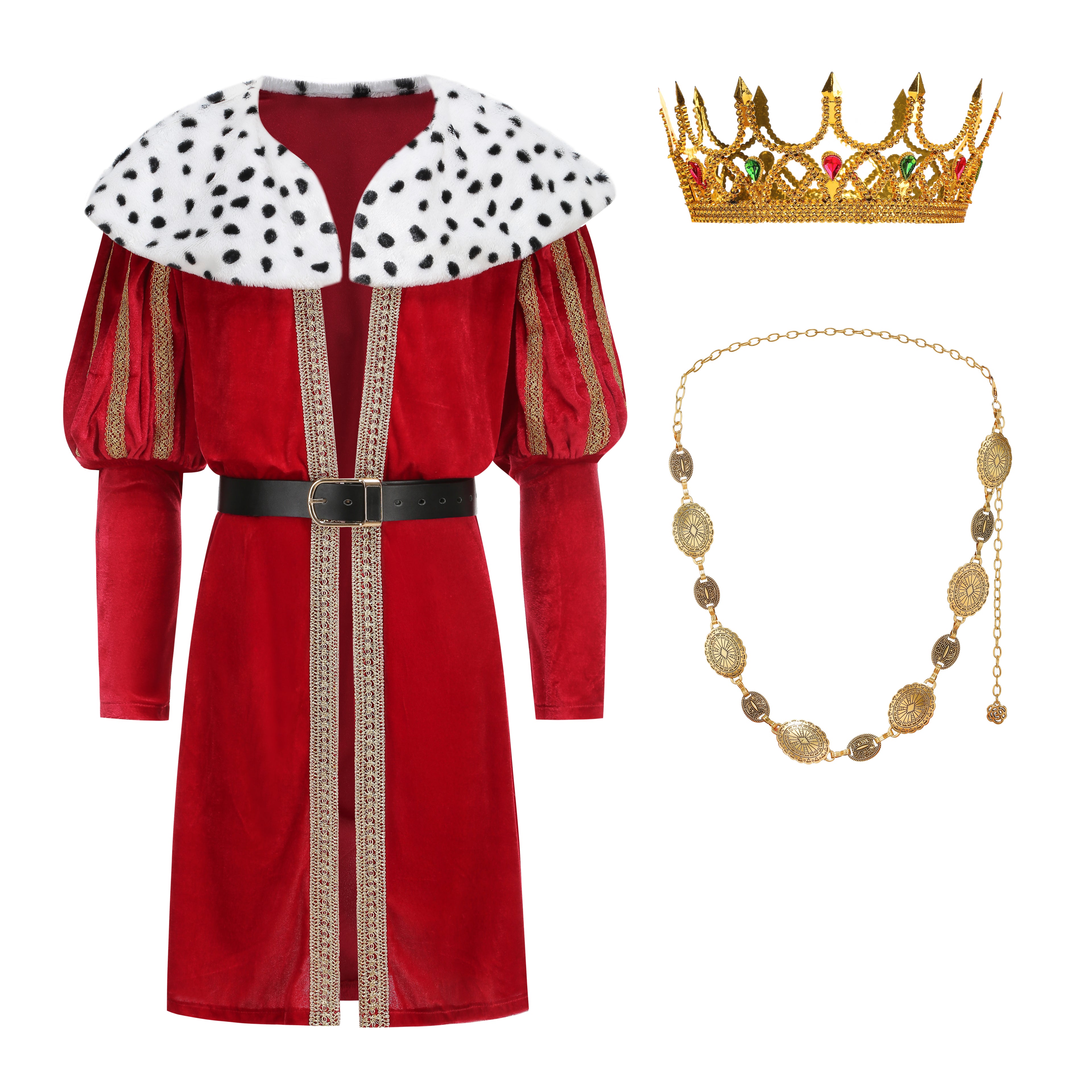 Adult King Robe 4‑Piece Set Custom Velvet Royal Costume 130CM Red Medieval King Halloween Cosplay Outfit