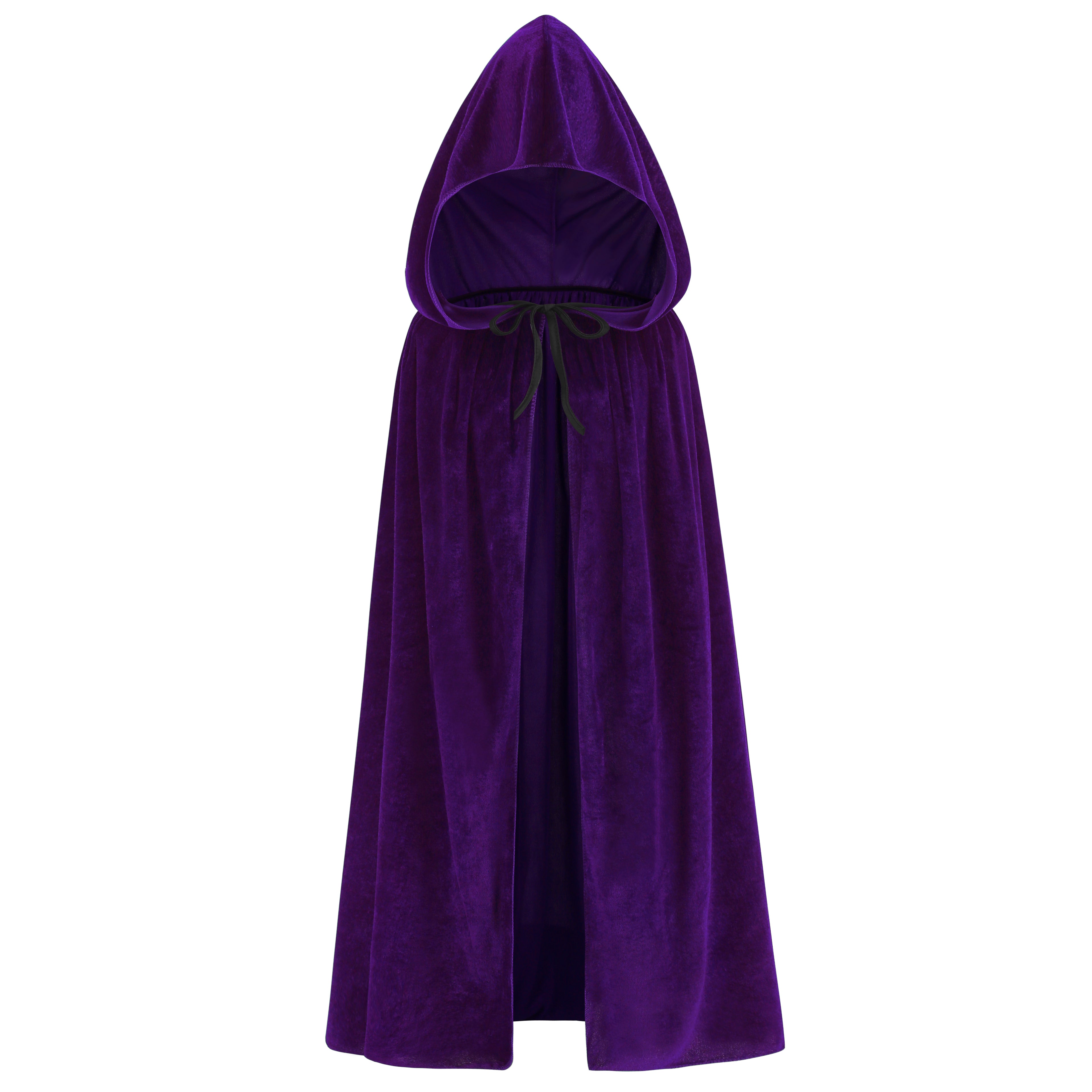 Adult Purple Velvet Hooded Cape Witch 2‑Piece Set, Long Cloak with Masquerade Mask for Halloween Cosplay Party, 110‑170cm