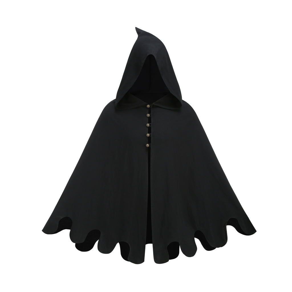 Unisex Medieval Hooded Cloak Gothic Renaissance Cape with Scalloped Hem Adult Halloween Witch Costume