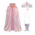 Kids Mermaid Princess Cape 7‑Piece Costume Set Pink 80CM, Scale Print Cloak with Crown Jewelry Sequin Bag, Girls Halloween Birthday Dress‑Up Kit Meta description