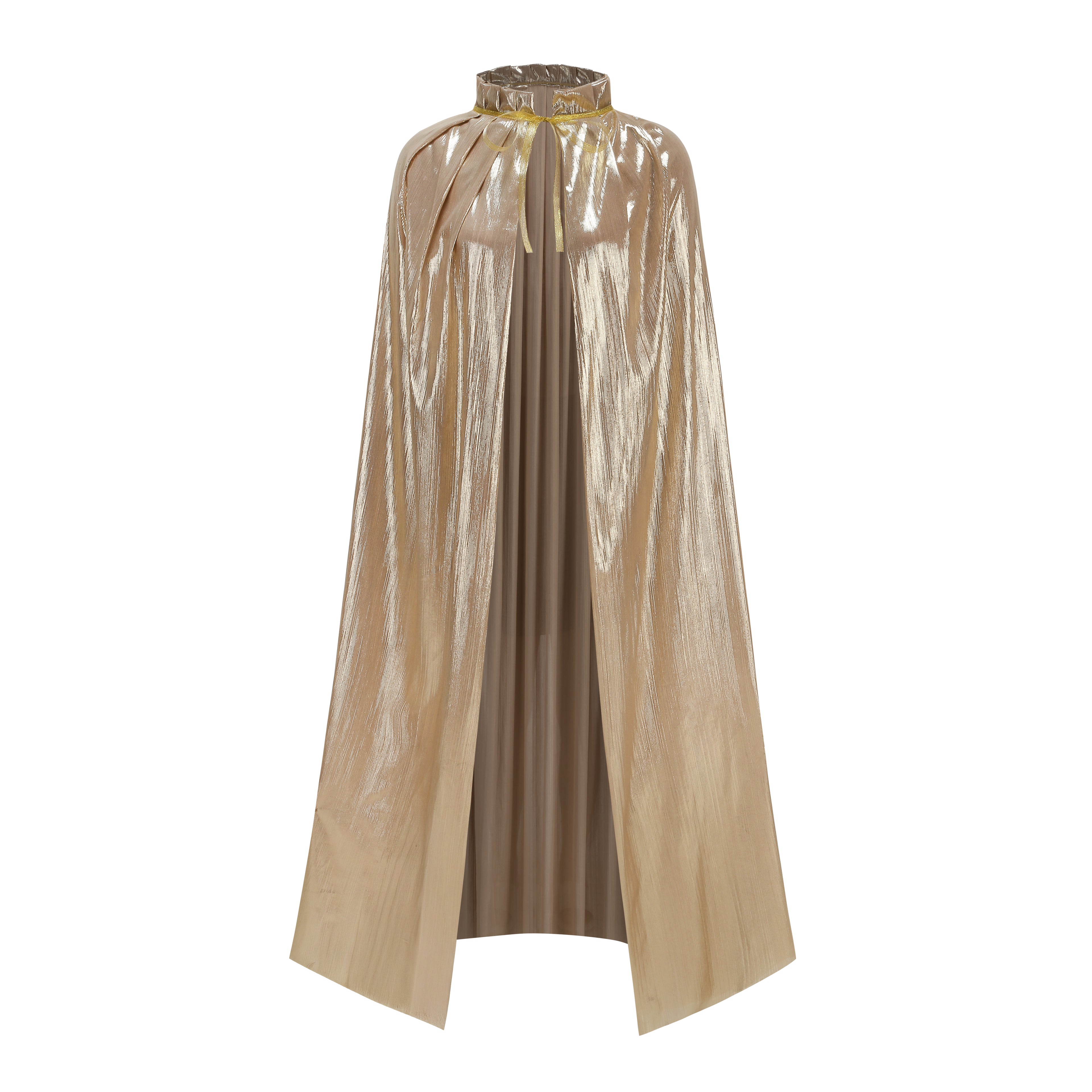 Custom Metallic Stand‑Up Collar Cape With Tie‑Strap 115CM 125CM 145CM 155CM Red‑Blue Black‑Silver Champagne Cosplay Cloak For Halloween Party