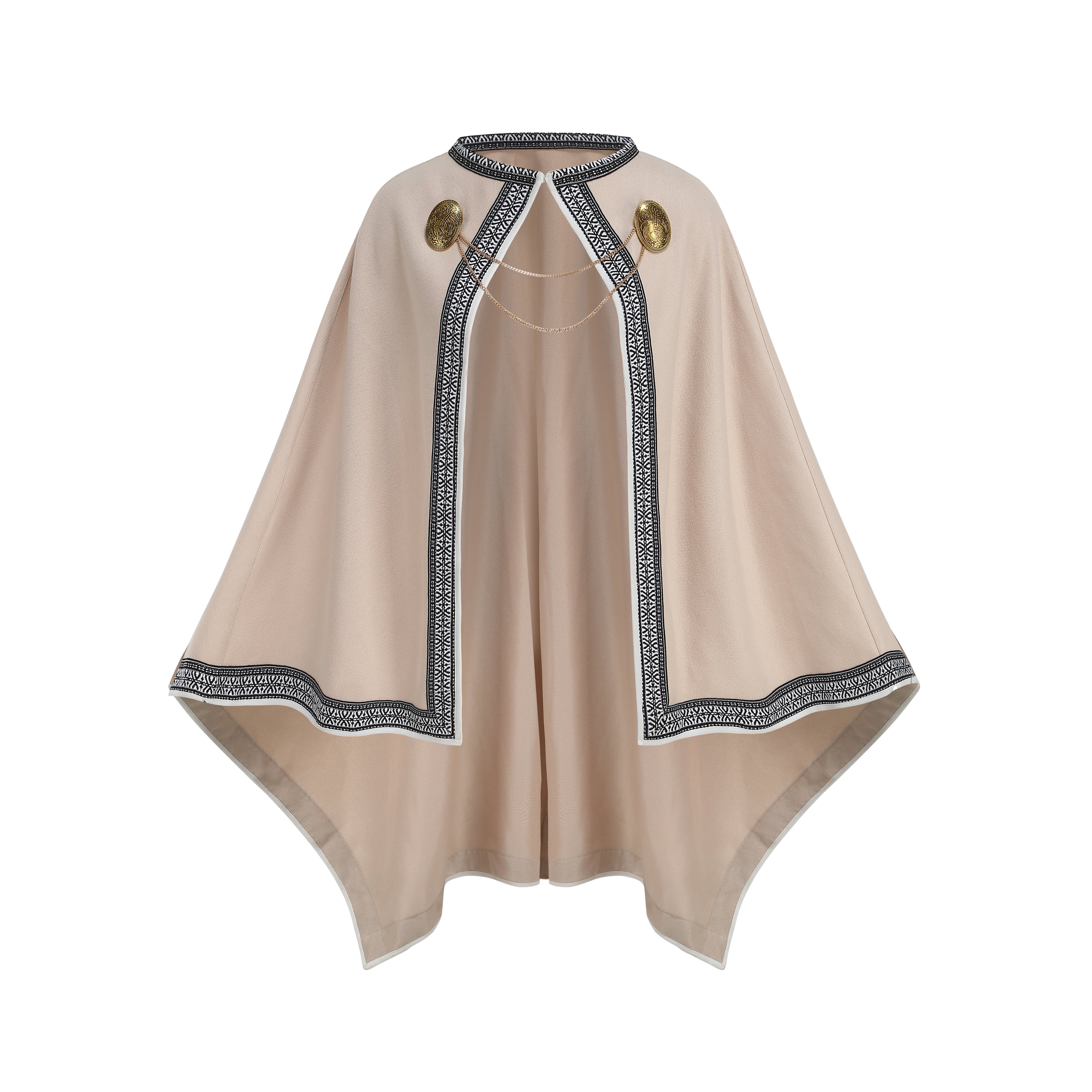 Women Medieval Celtic Cape Cloak 100cm, 3‑Piece Set with Brooches & Chain, Renaissance LARP Cosplay Costume for Adult