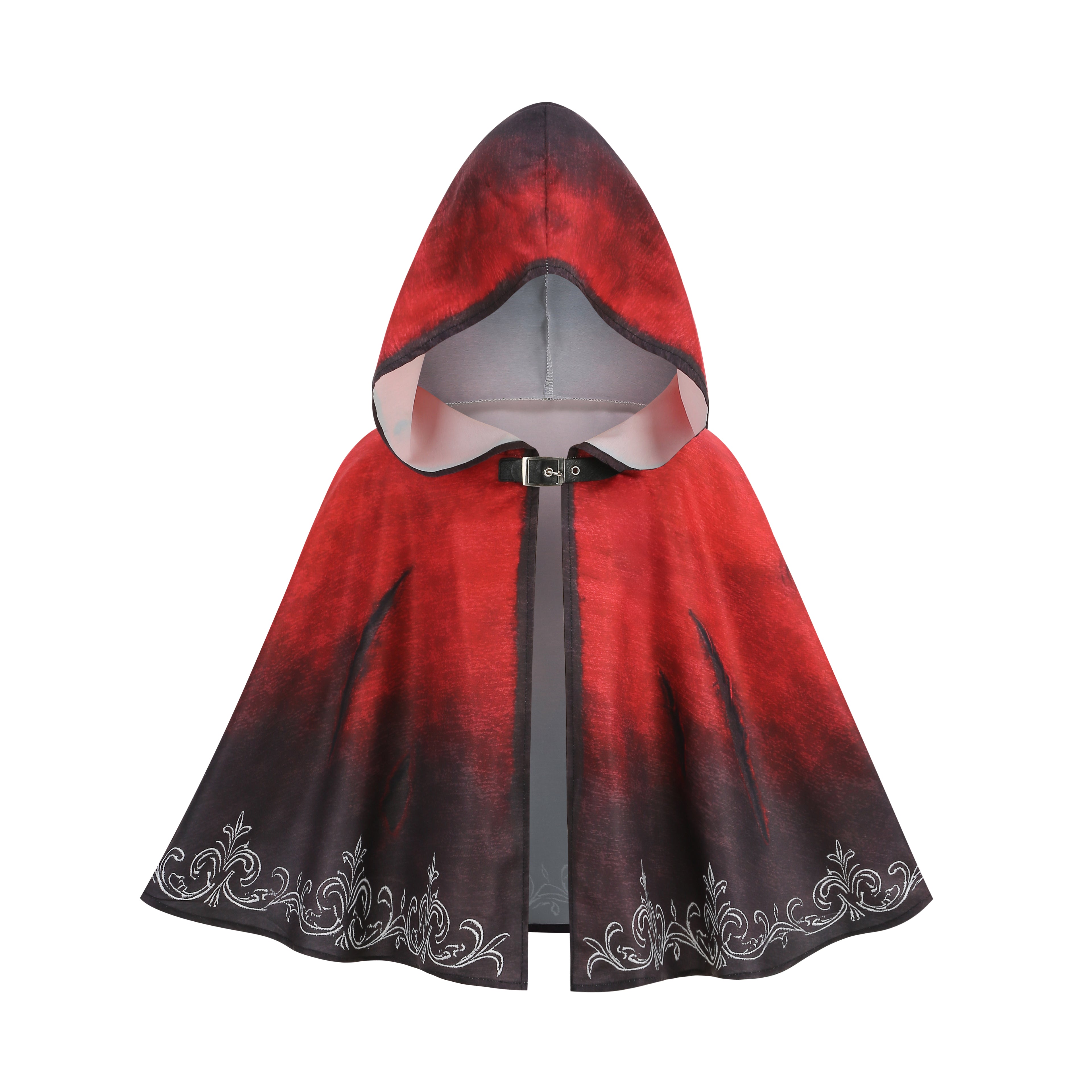 Adult Little Red Riding Hood Dark Claw Mark Hooded Cape, Red‑Black Gradient Cloak 40cm‑60cm Shoulder‑to‑Hem for Gothic Halloween Cosplay