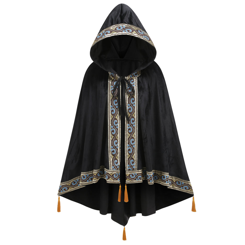 Adult Medieval Witch Hooded Cloak Women Man Renaissance Black Witchs Cape with Hood Halloween Cosplay