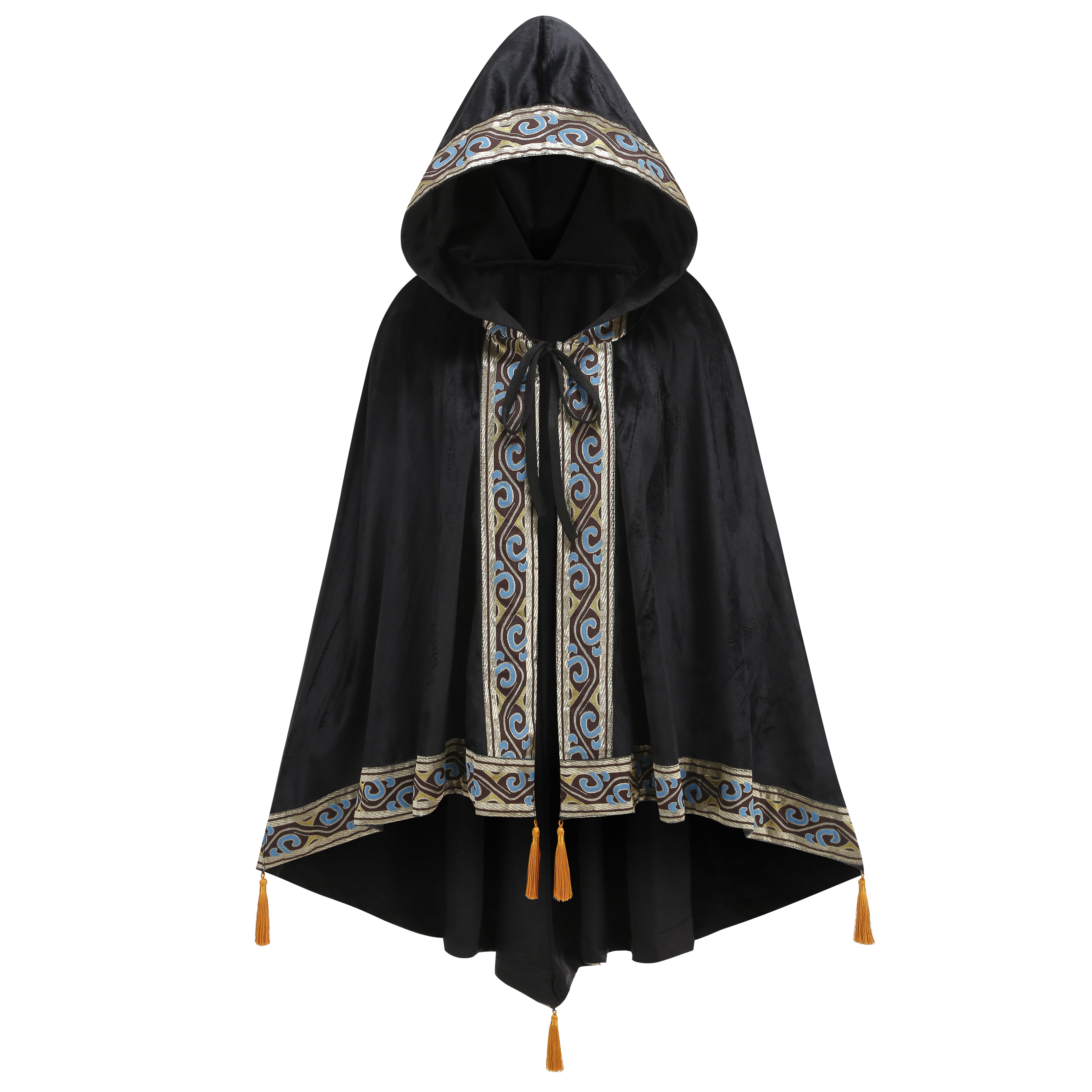 Adult Medieval Witch Hooded Cloak Women Man Renaissance Black Witchs Cape with Hood Halloween Cosplay