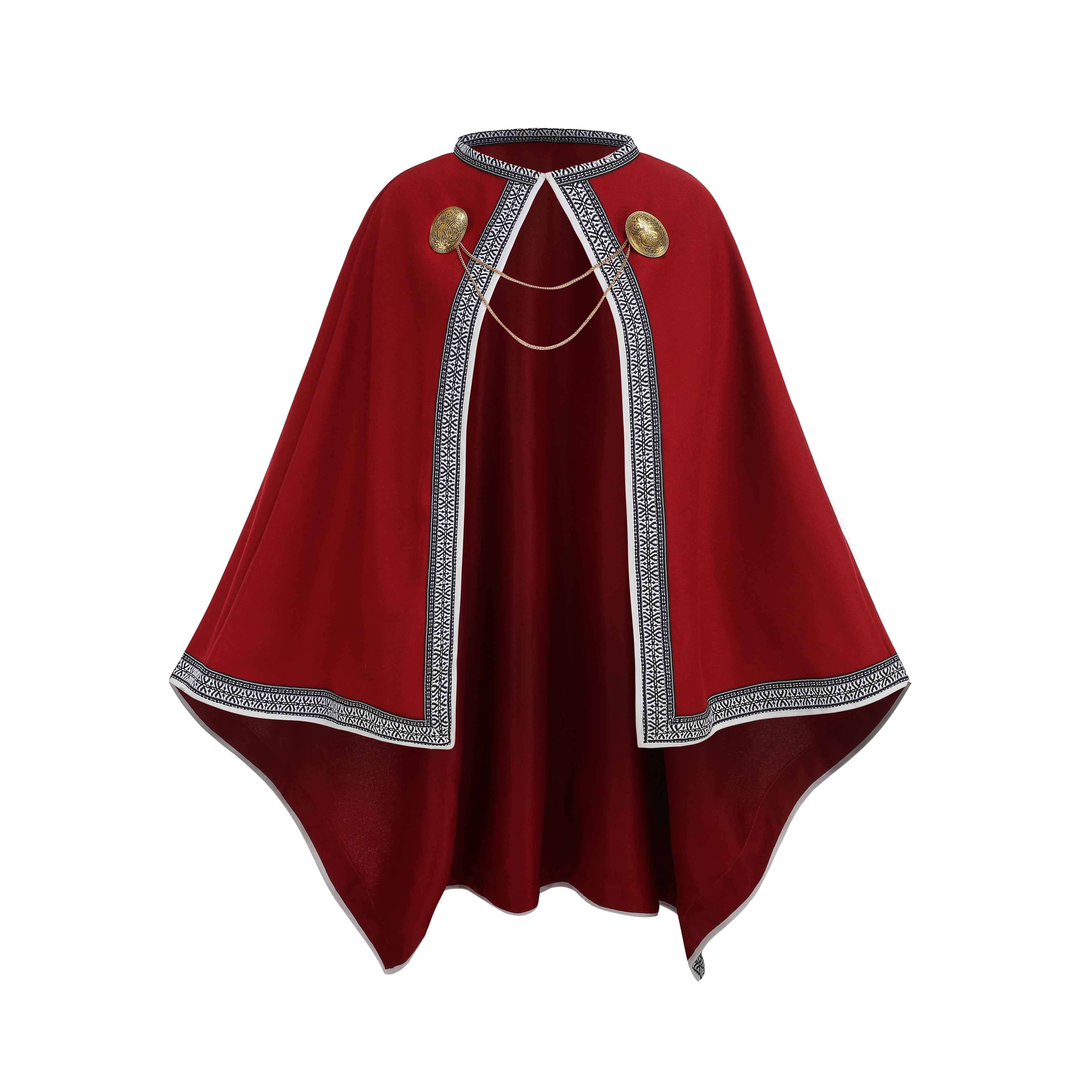 Women Medieval Celtic Cape Cloak 100cm, 3‑Piece Set with Brooches & Chain, Renaissance LARP Cosplay Costume for Adult