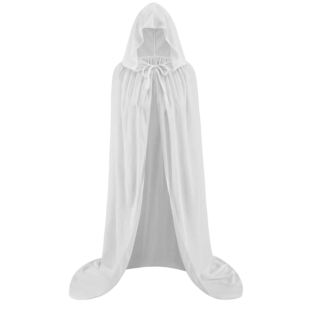 Adult White Velvet Hooded Cape Angel 2‑Piece Set, Long Cloak with Fairy Wand for Halloween Cosplay Party, 110‑170cm