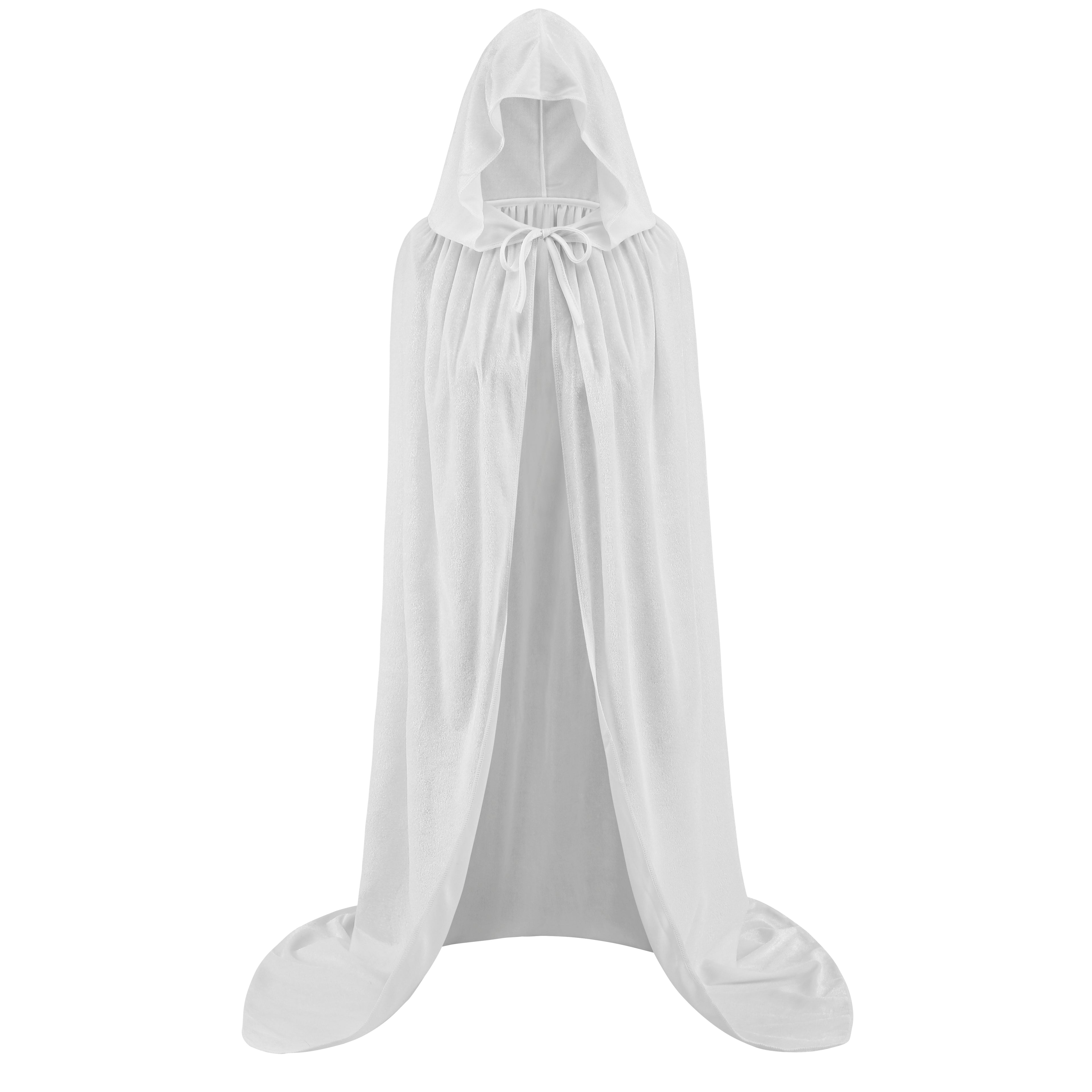 Adult White Velvet Hooded Cape Angel 2‑Piece Set, Long Cloak with Fairy Wand for Halloween Cosplay Party, 110‑170cm