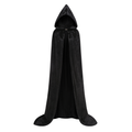 Adult Black Velvet Hooded Wizard Cape With Metal Clasp, 150cm Shoulder‑to‑Hem Medieval Cloak for Witch Warlock Halloween Cosplay