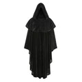 Adult Black Velvet Hooded Wizard Cloak Set‑In & Stand‑Up Collar Style, 130cm‑150cm Shoulder‑to‑Hem Medieval Robe for Warlock Halloween Cosplay