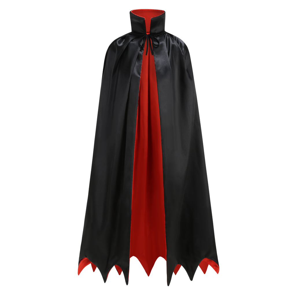 Adult Reversible Satin Vampire Cape 51"/130cm Stand‑Up Collar Jagged Hem Halloween Cloak