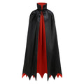 Adult Reversible Satin Vampire Cape 51"/130cm Stand‑Up Collar Jagged Hem Halloween Cloak