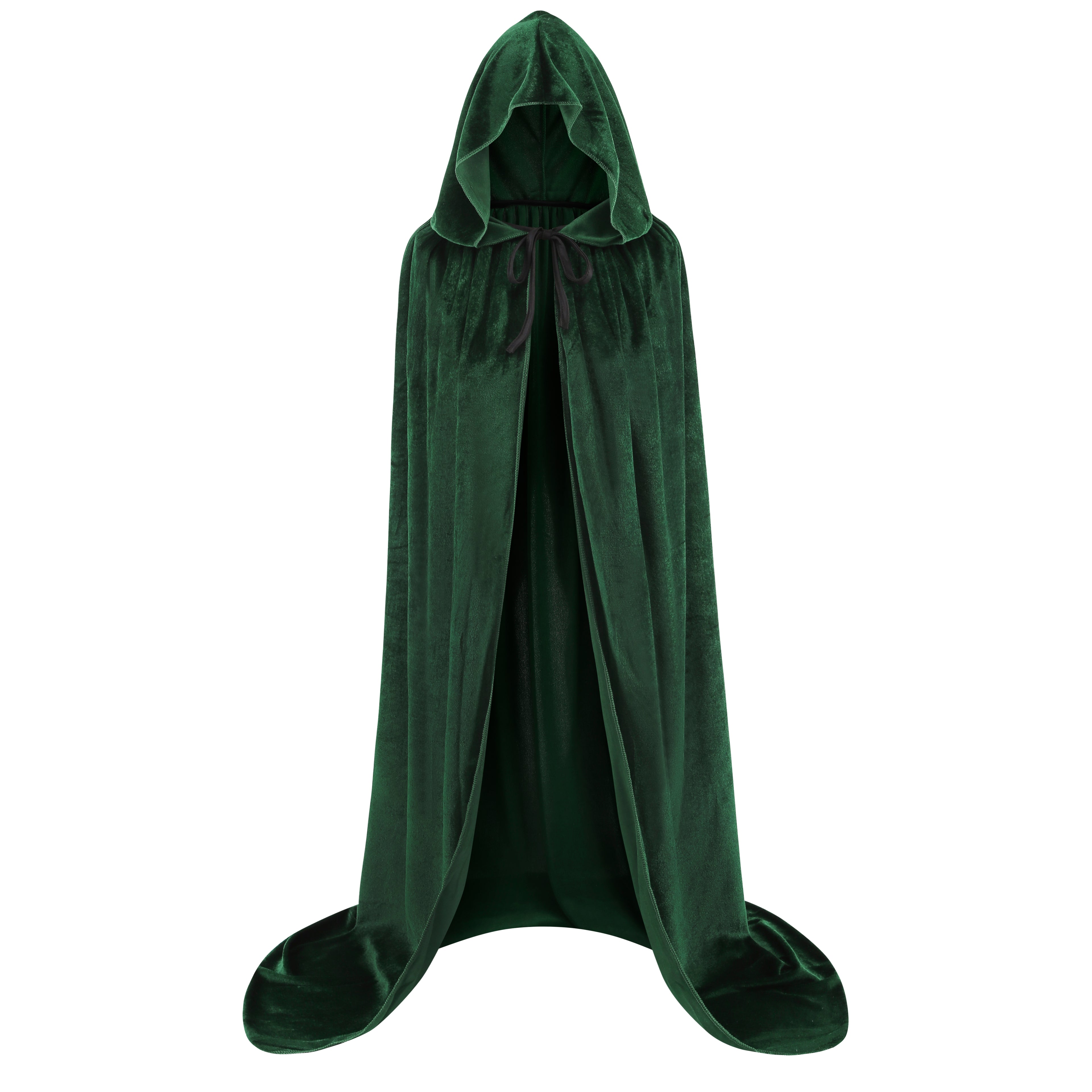 Adult Green Velvet Hooded Cape Elf 3‑Piece Set, Long Cloak with Elf Ears & Flower Crown for Halloween Cosplay Party, 110‑170cm