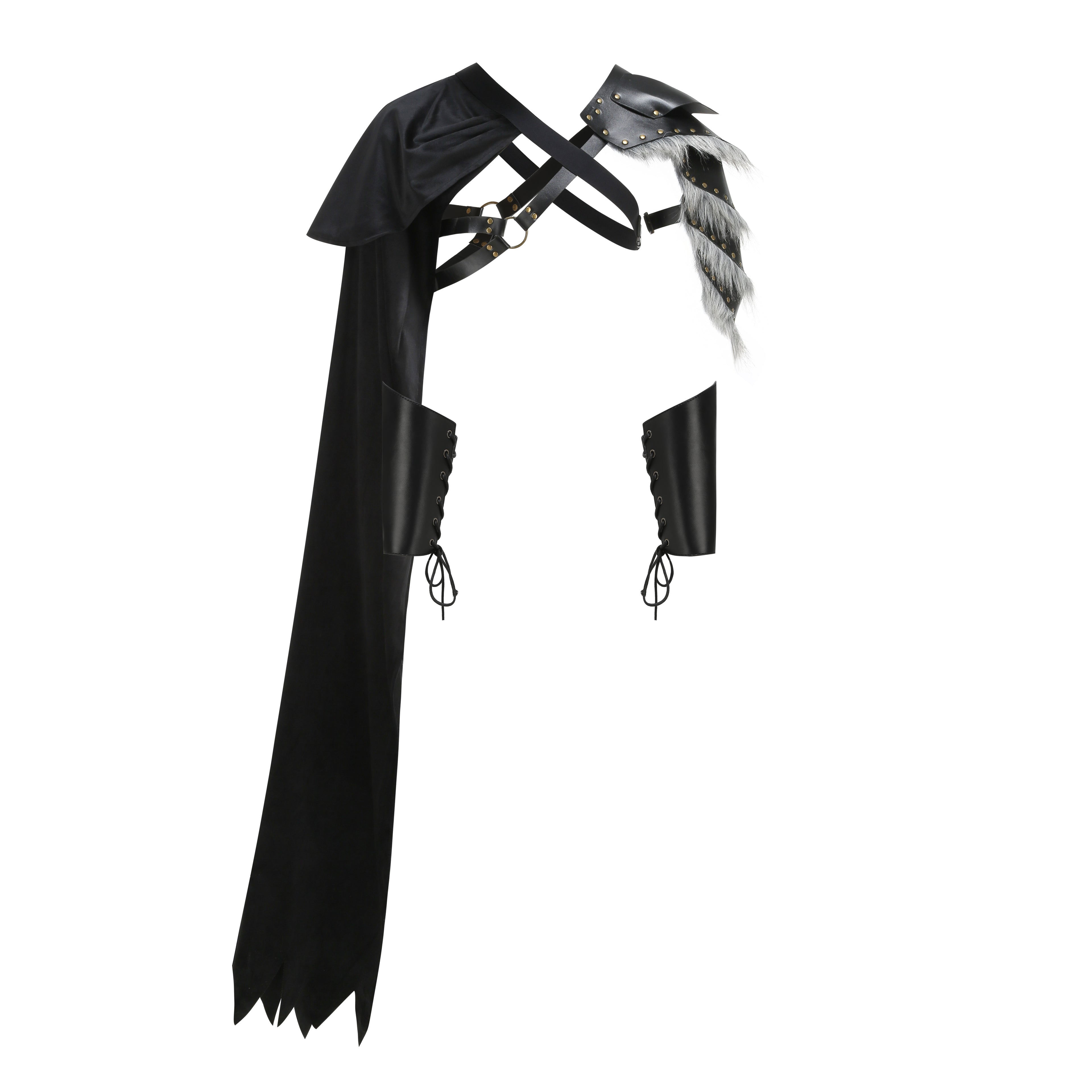 Adult Warrior Single‑Shoulder Cape Armor 2‑Piece Set Black, Medieval Viking Cloak with Bracers, Gothic Knight Cosplay Costume S‑XL