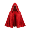 Adult Little Red Riding Hood Hooded Cape, Velvet Cloak With Golden Lace Trim 60cm Shoulder‑to‑Hem for Fairy Tale Halloween Cosplay