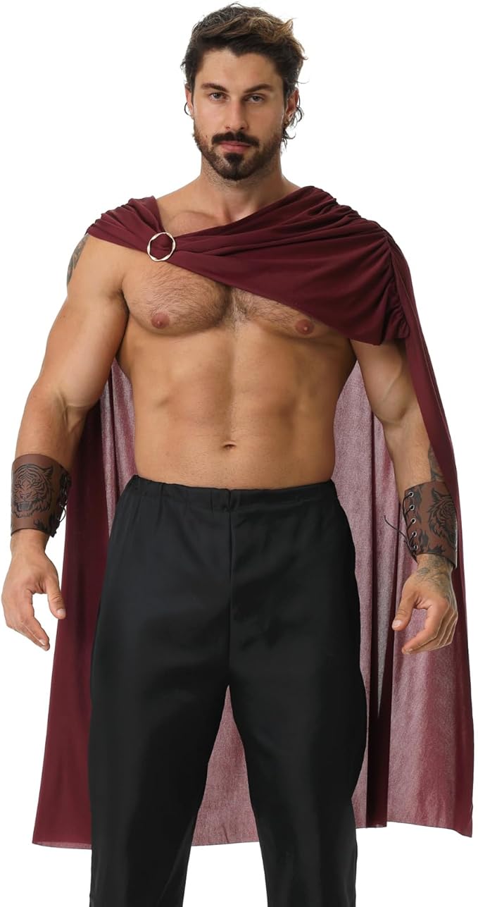 Unisex Spartan Warrior Soldier Costume Cape with Bracers Halloween Medieval Cloak Cosplay