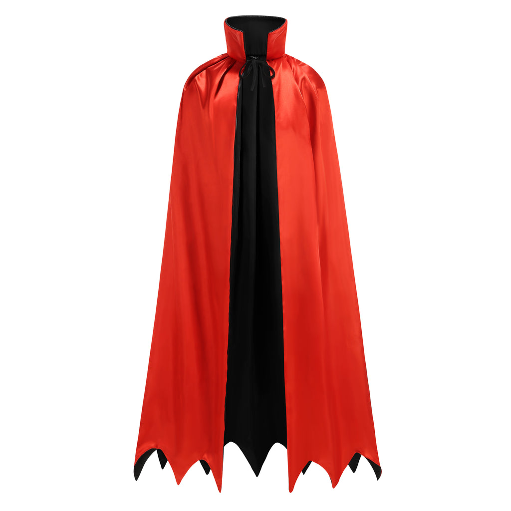 Adult Reversible Satin Vampire Cape 51"/130cm Stand‑Up Collar Jagged Hem Halloween Cloak