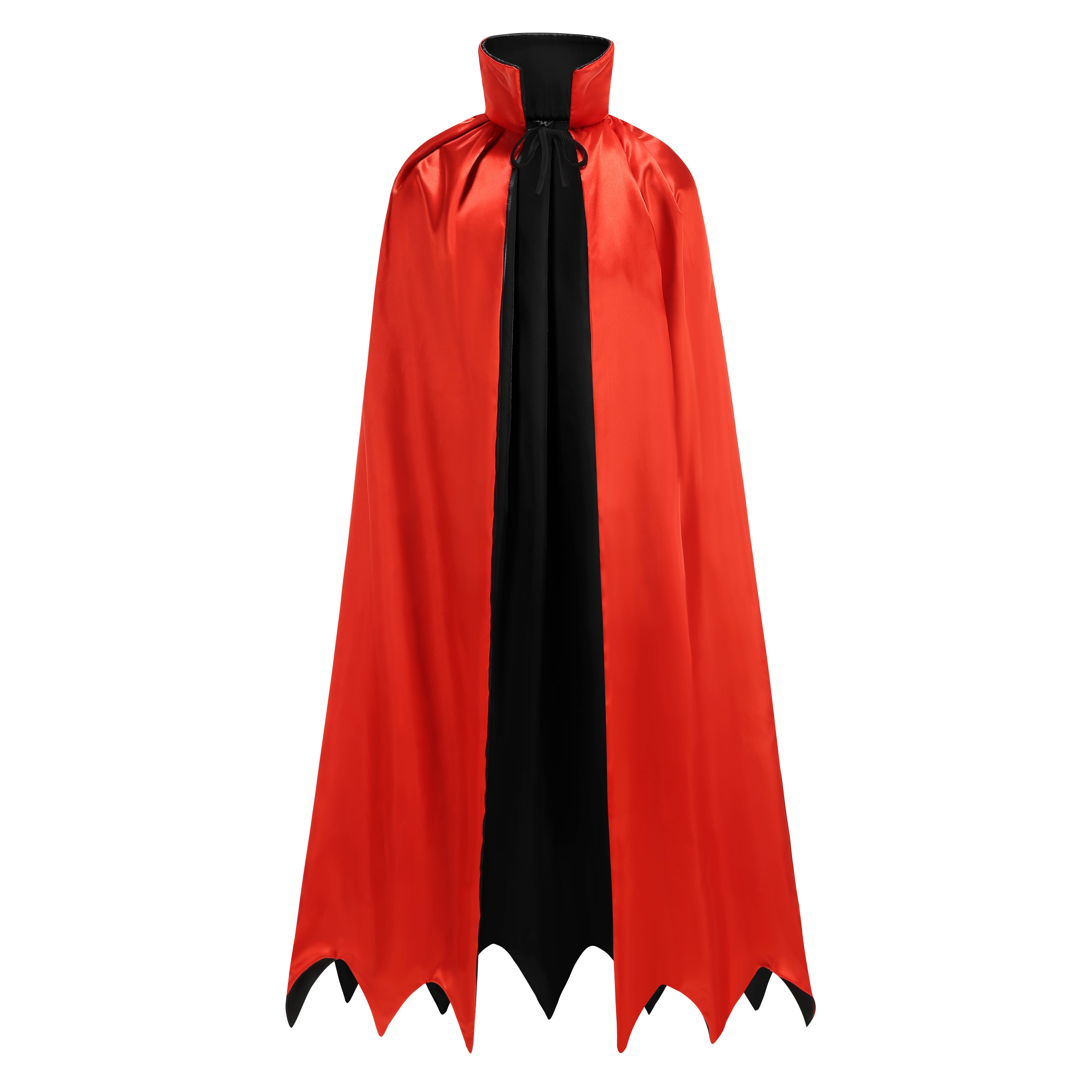 Adult Reversible Satin Vampire Cape 51"/130cm Stand‑Up Collar Jagged Hem Halloween Cloak