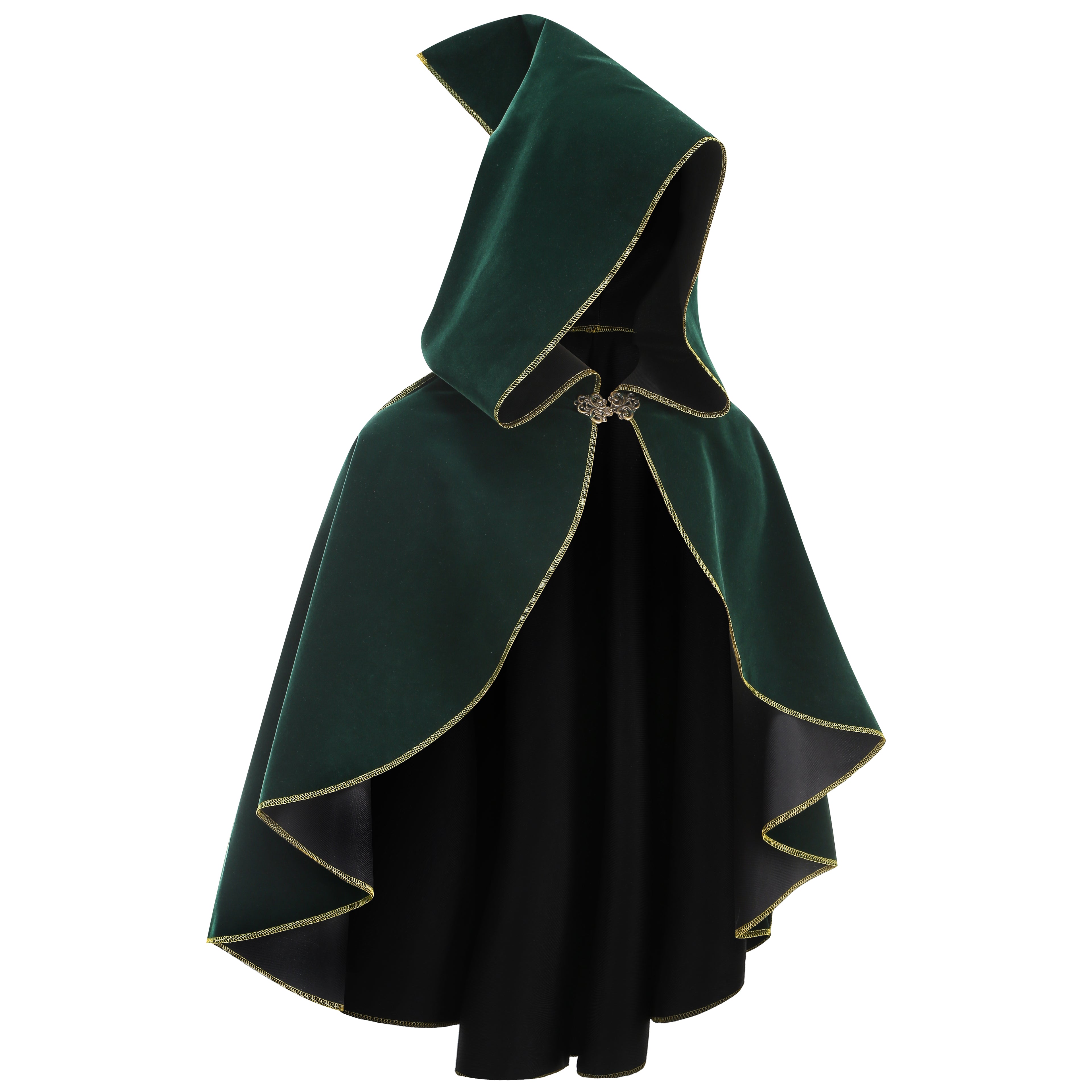 Renaissance Cloak Women Medieval Short Cape with Hood Gold Trim Victorian Hobbit Capelet Halloween Costume