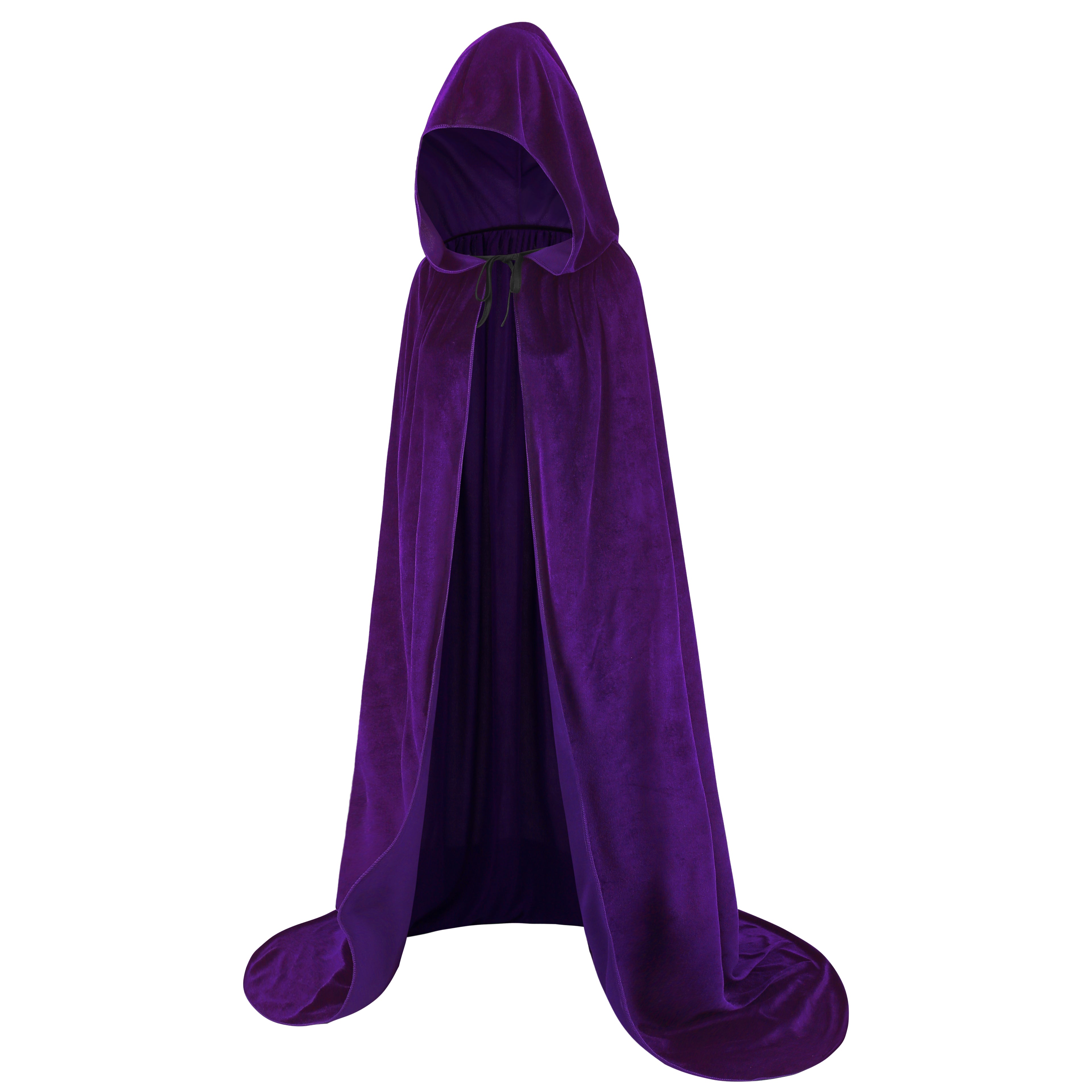 Adult Purple Velvet Hooded Cape Witch 2‑Piece Set, Long Cloak with Masquerade Mask for Halloween Cosplay Party, 110‑170cm
