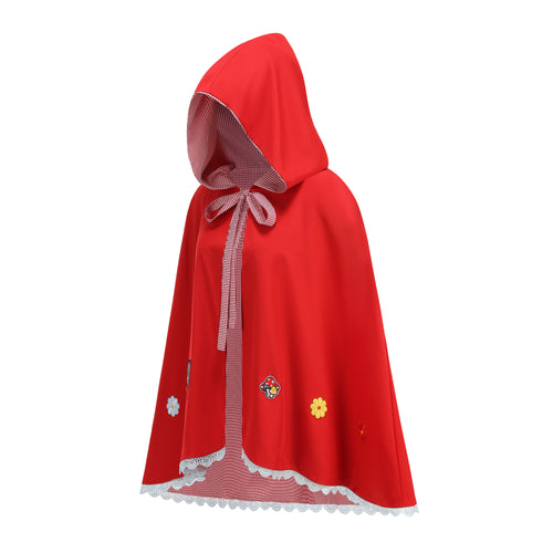 Adult Little Red Riding Hood Hooded Cape, Embroidered Patch Red Cloak for Fairy Tale Cosplay Halloween Party, 60cm Shoulder‑to‑Hem