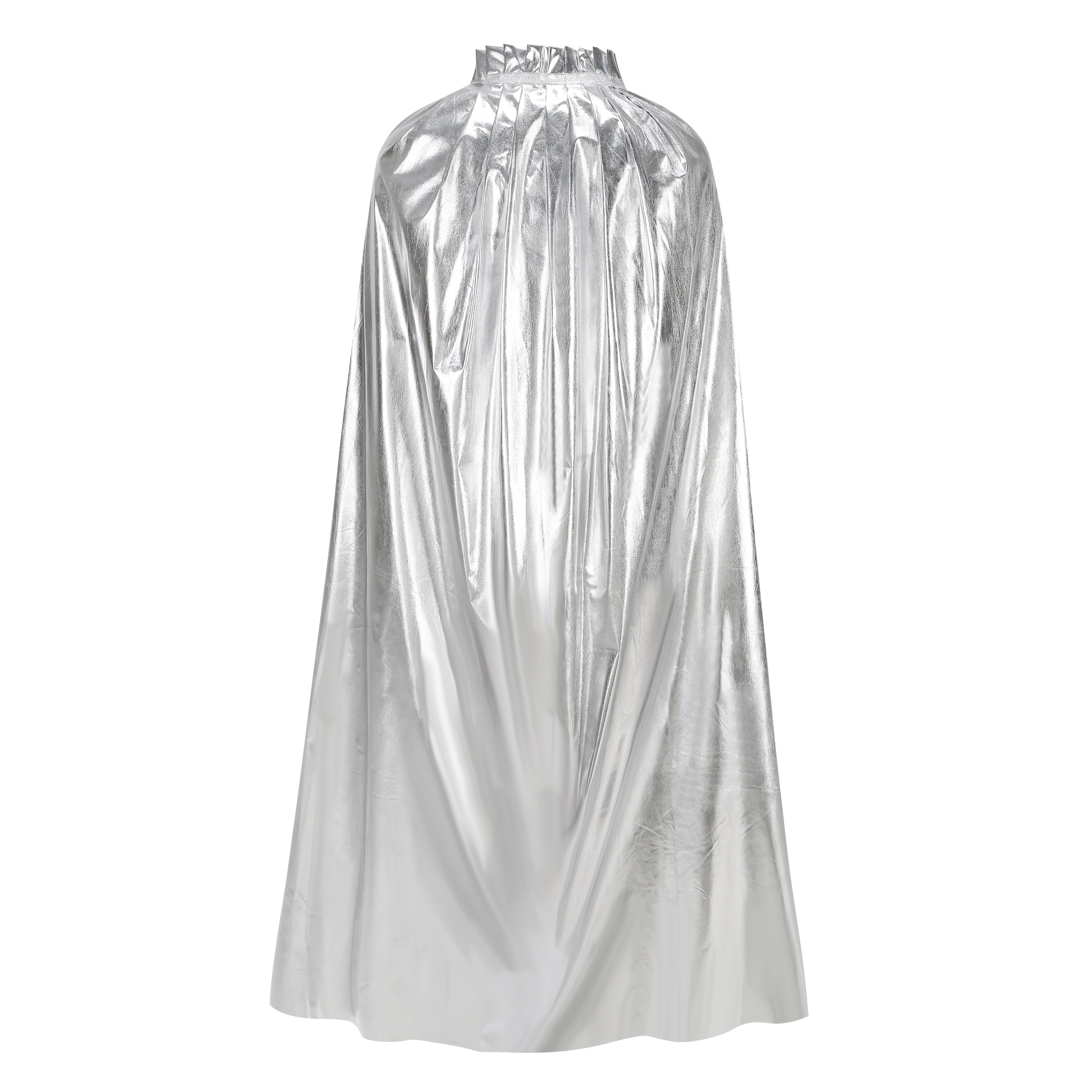 Custom Metallic Collar‑Less Cape With Neck Tie Strap 115‑155CM Silver Blue Gold Shiny Cosplay Cloak For Halloween Fancy Theme Party