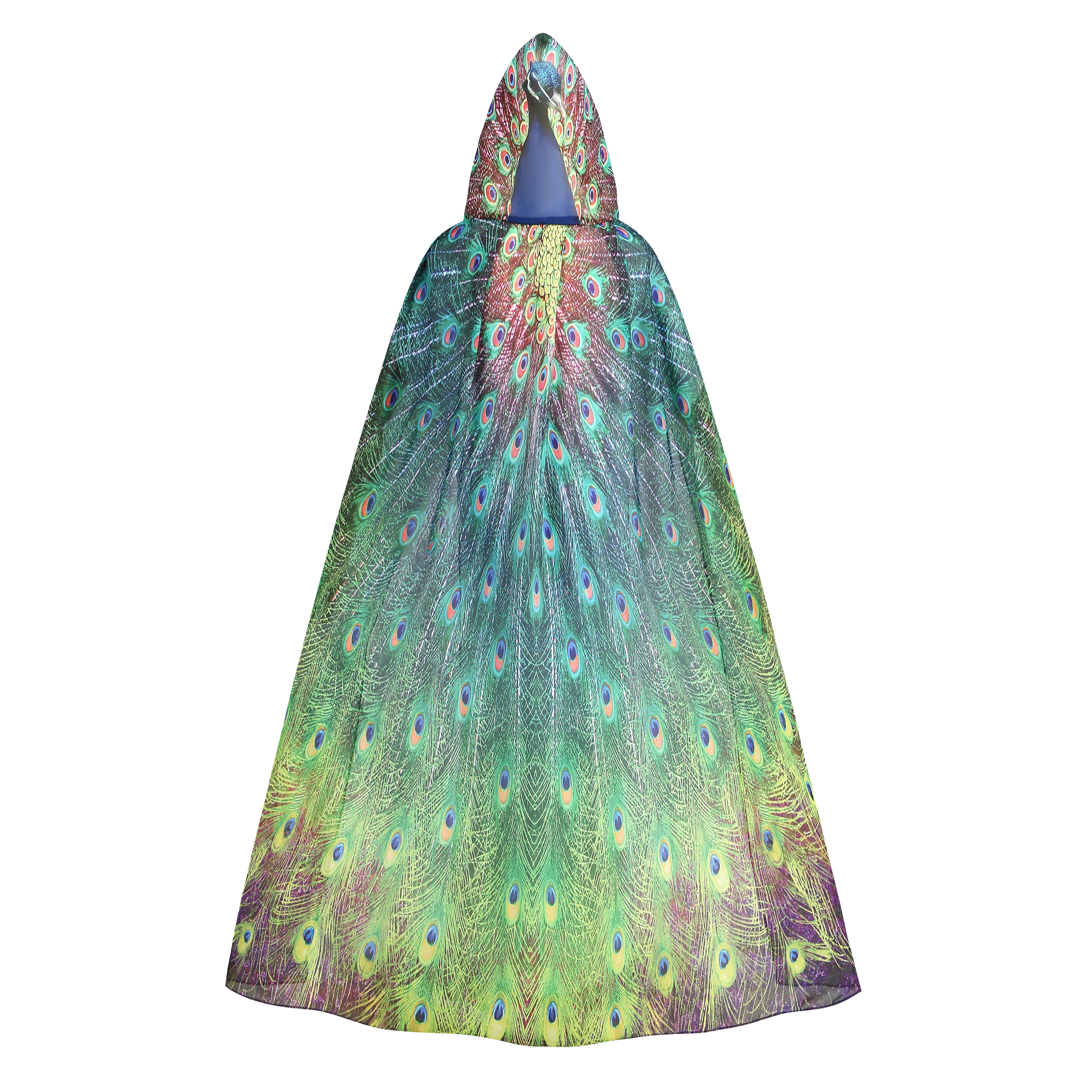 Adult Peacock Hooded Chiffon Cape Custom Print Cloak 130CM 150CM Women Halloween Cosplay Costume