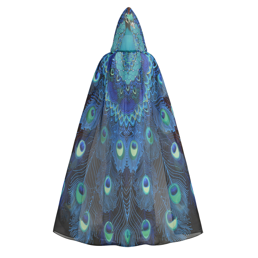 Adult Peacock Hooded Chiffon Cape Custom Print Cloak 130CM 150CM Women Halloween Cosplay Costume