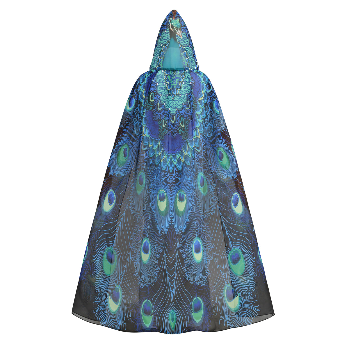 Adult Peacock Hooded Chiffon Cape Custom Print Cloak 130CM 150CM Women Halloween Cosplay Costume