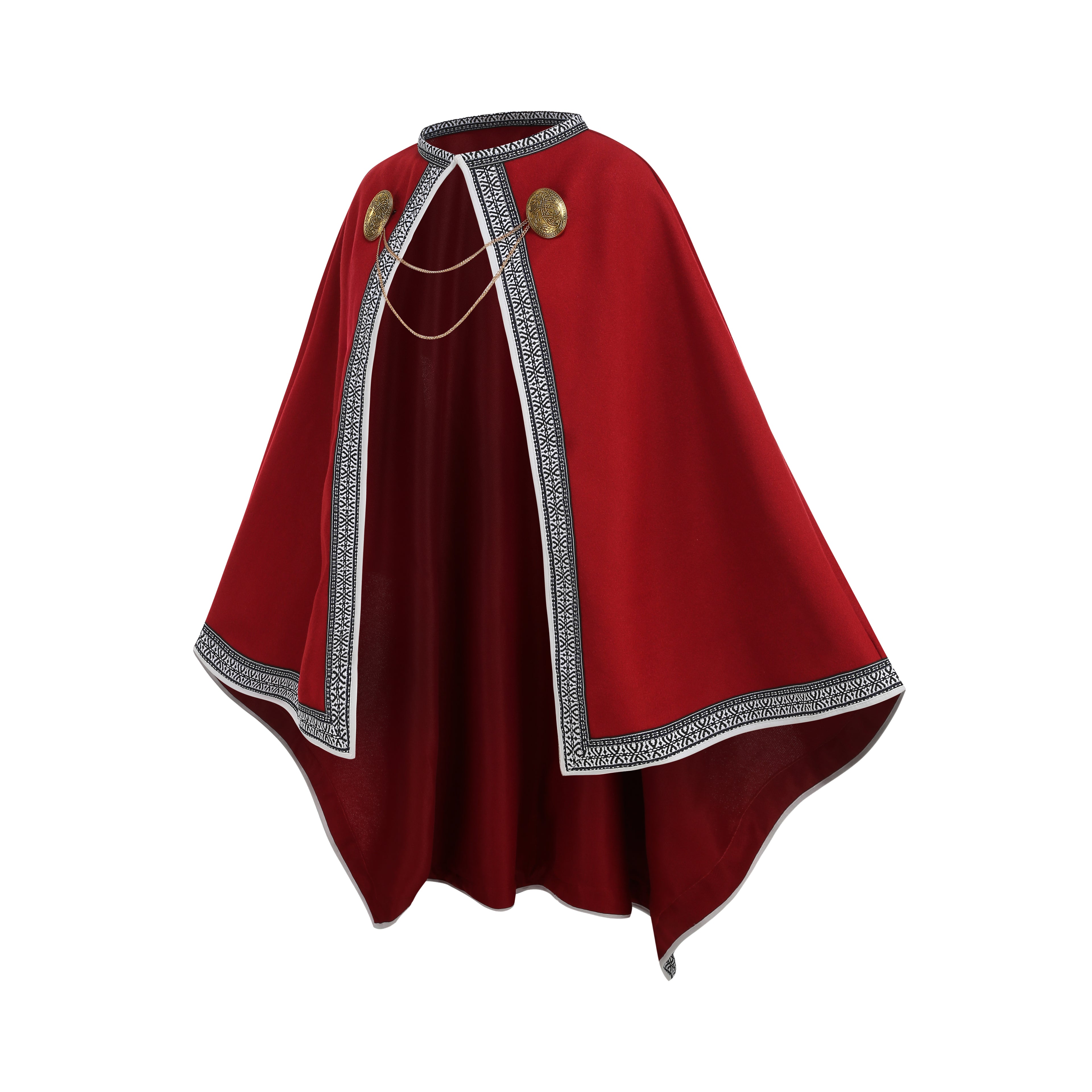 Women Medieval Celtic Cape Cloak 100cm, 3‑Piece Set with Brooches & Chain, Renaissance LARP Cosplay Costume for Adult