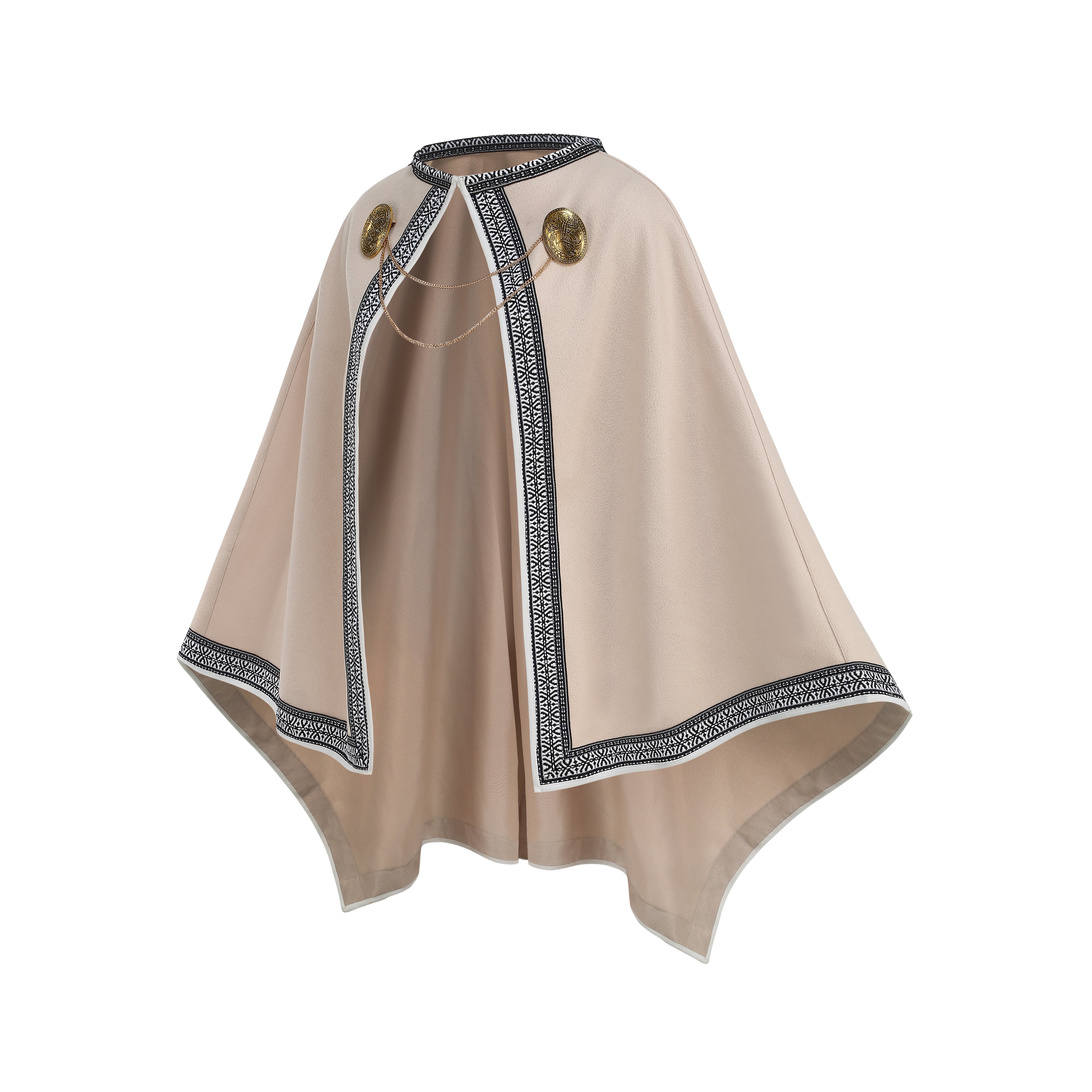 Women Medieval Celtic Cape Cloak 100cm, 3‑Piece Set with Brooches & Chain, Renaissance LARP Cosplay Costume for Adult