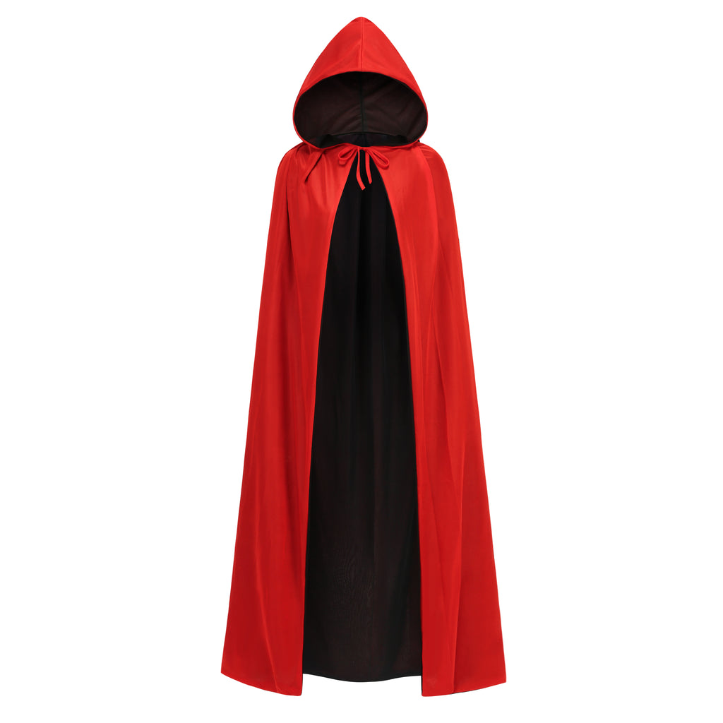 Stand Collar with Hood Reversible Cloak Masquerade Cape Costume, Black and Red,Black and purple