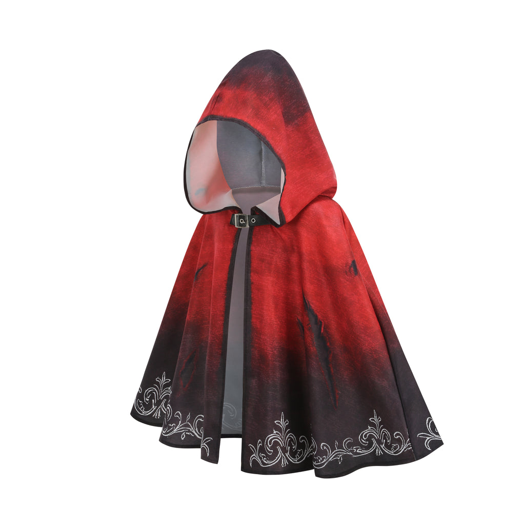 Adult Little Red Riding Hood Dark Claw Mark Hooded Cape, Red‑Black Gradient Cloak 40cm‑60cm Shoulder‑to‑Hem for Gothic Halloween Cosplay