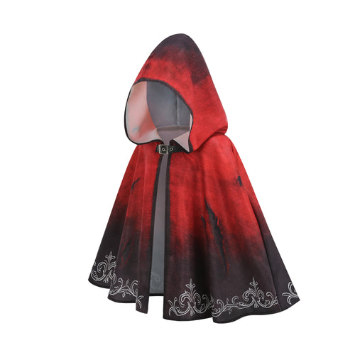 Adult Little Red Riding Hood Dark Claw Mark Hooded Cape, Red‑Black Gradient Cloak 40cm‑60cm Shoulder‑to‑Hem for Gothic Halloween Cosplay