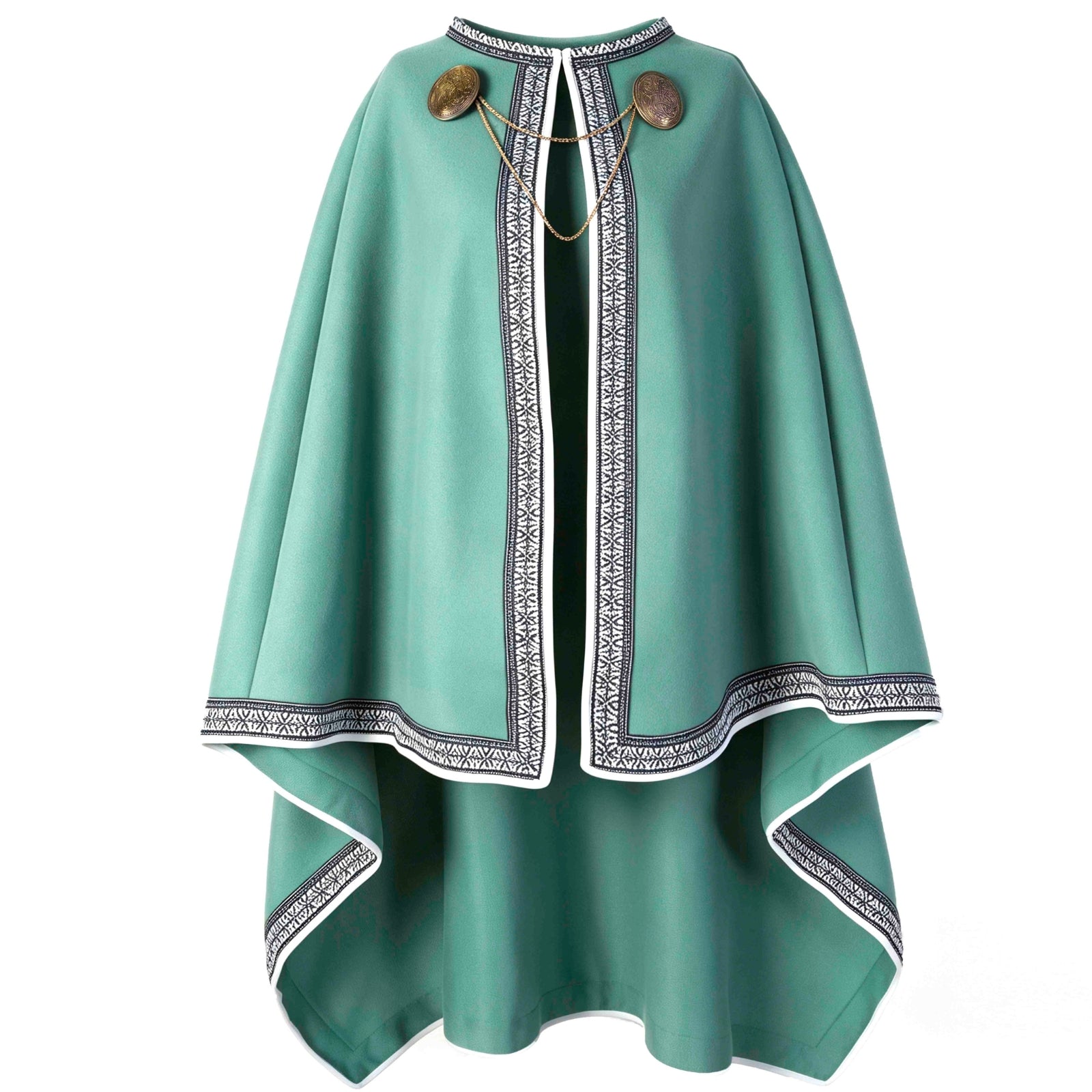 Women Medieval Celtic Cape Cloak 100cm, 3‑Piece Set with Brooches & Chain, Renaissance LARP Cosplay Costume for Adult