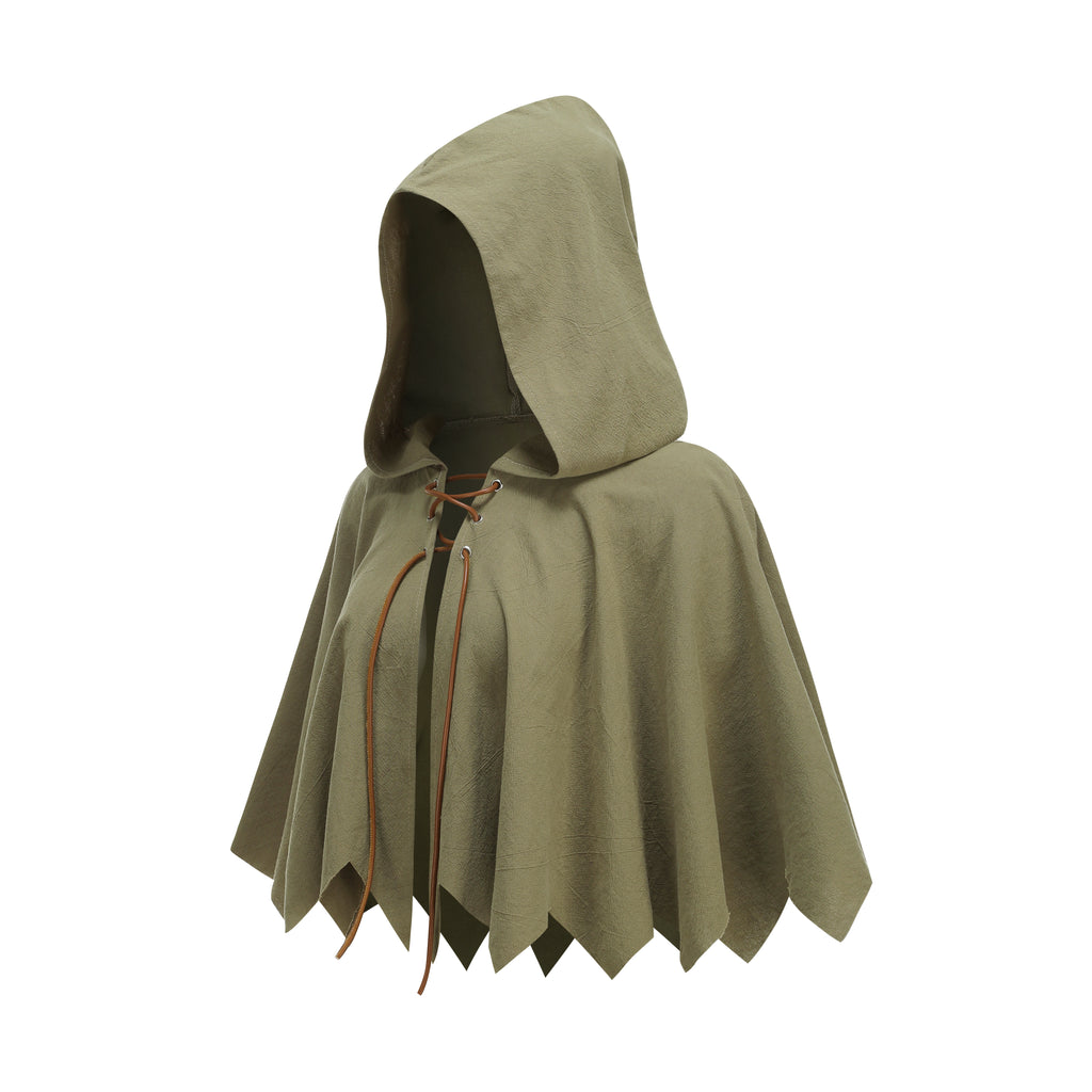 Medieval Cloak with Hood Shawl Renaissance Short Cape Halloween Christmas Party Outfits for Adult