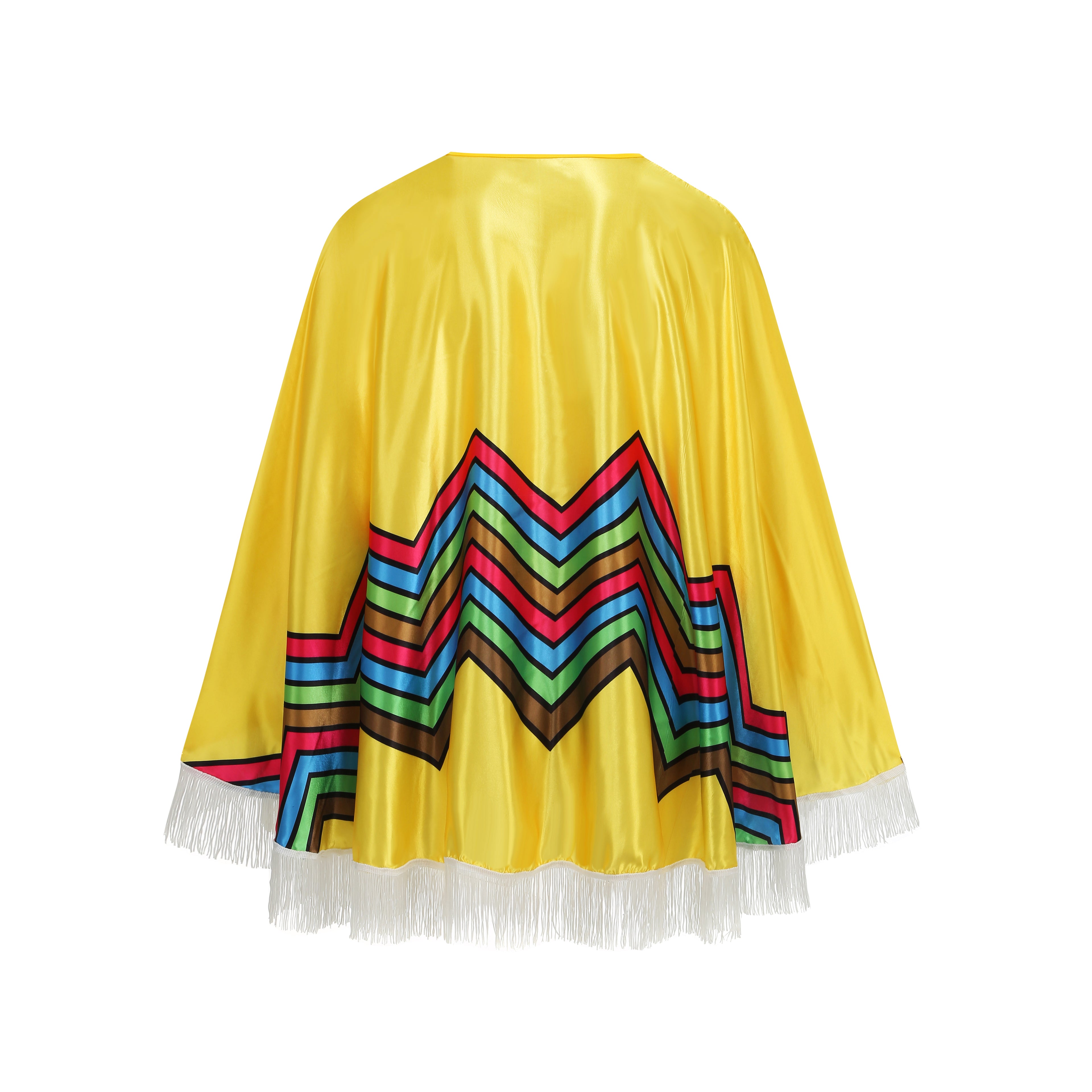 Custom Adult Mexican Poncho 7‑Piece Costume Set, Yellow Fringe Satin Poncho 80CM, Fiesta Cinco De Mayo Halloween Theme Party Cosplay Outfit