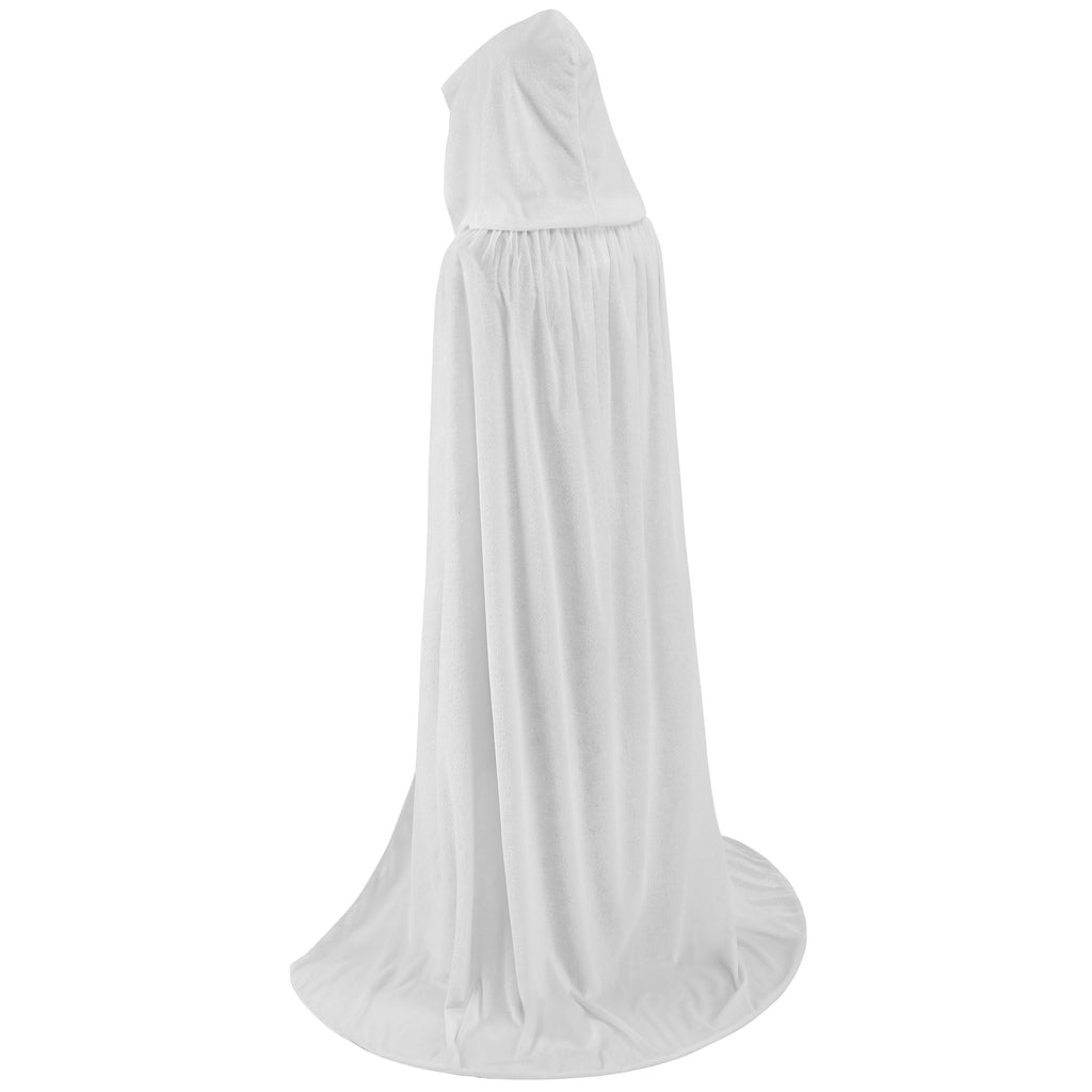 Adult White Velvet Hooded Cape Angel 2‑Piece Set, Long Cloak with Fairy Wand for Halloween Cosplay Party, 110‑170cm