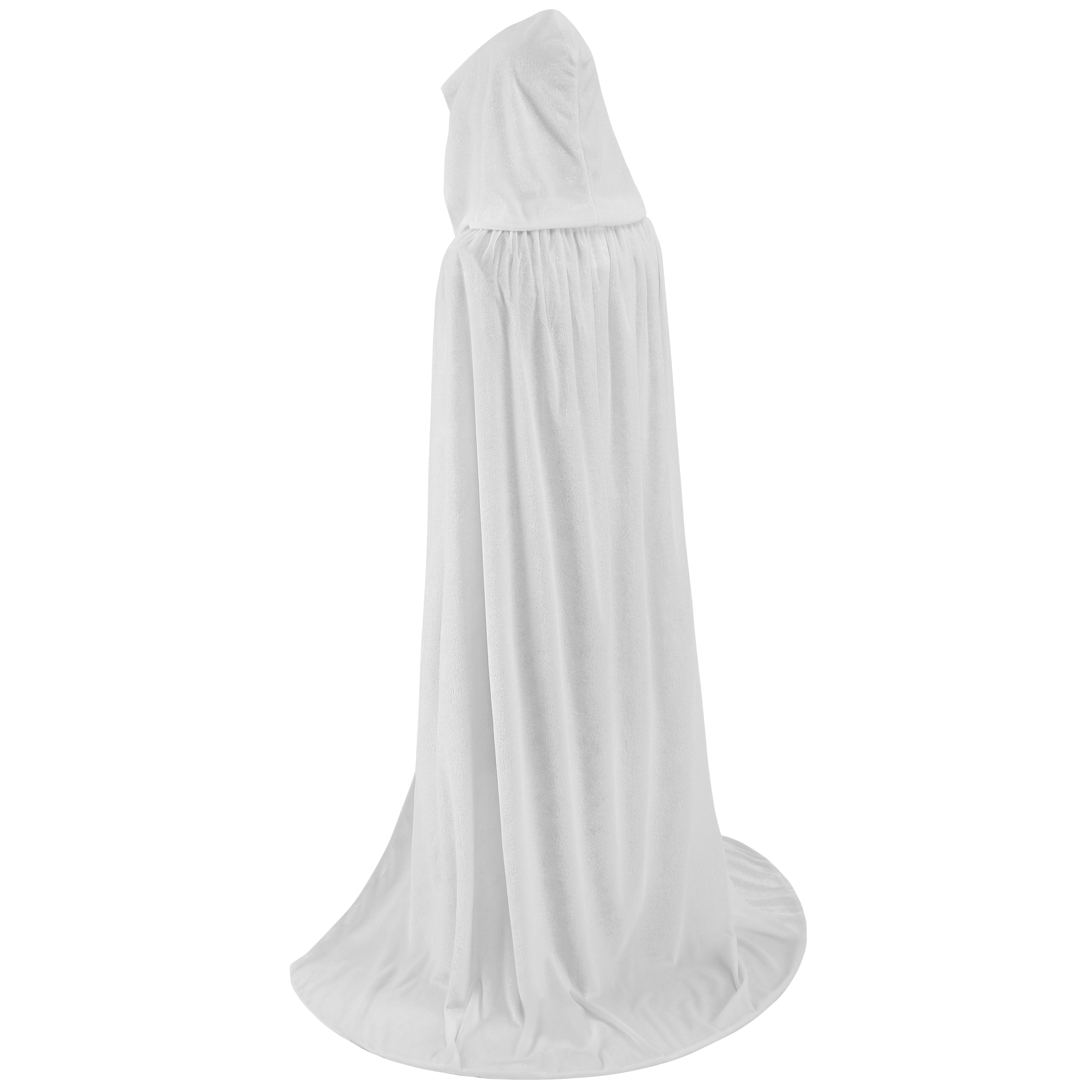 Adult White Velvet Hooded Cape Angel 2‑Piece Set, Long Cloak with Fairy Wand for Halloween Cosplay Party, 110‑170cm