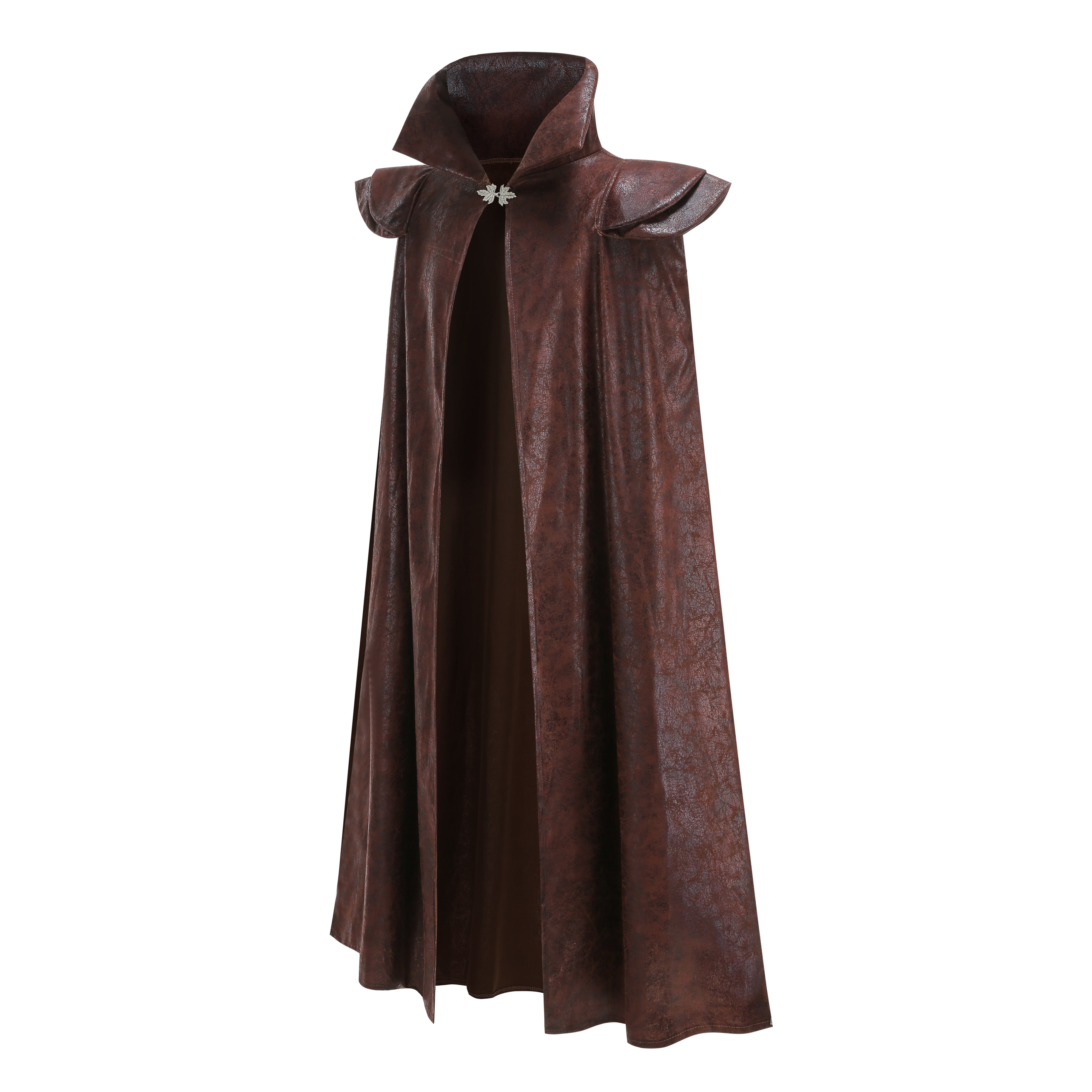 Men Medieval Warrior Faux Leather Hoodless Cape 59"/150cm Halloween Cosplay Cloak